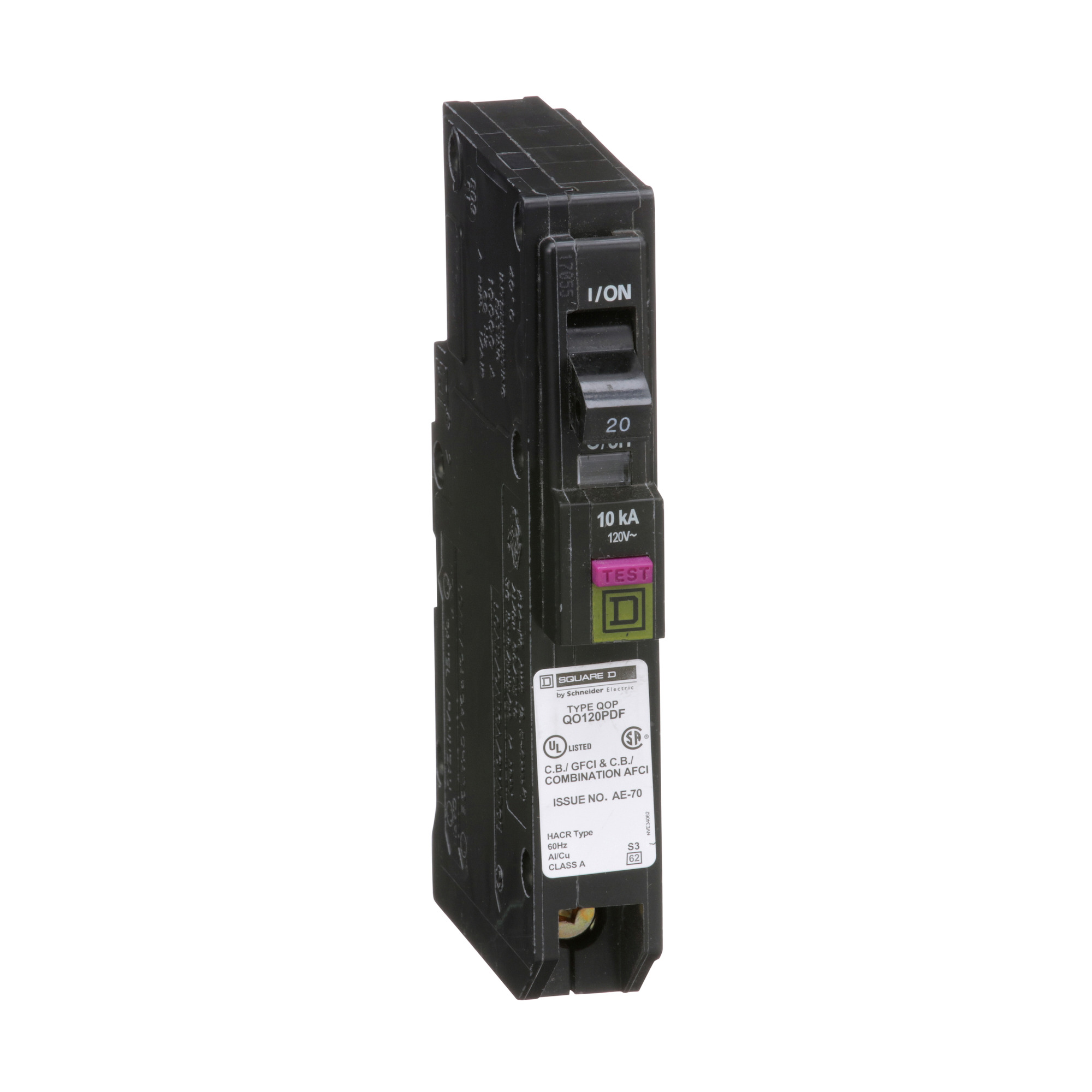 QO120PDF Miniature Circuit Breaker, 20 Amp, 1 Pole, 120V
