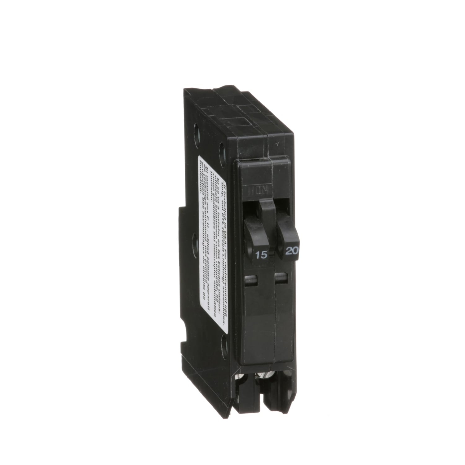 QO1520 Tandem Miniature Circuit Breaker, 120/240 V AC, 15/20 A, 10 kA Interrupt, 1 Pole, Thermal Magnetic Trip