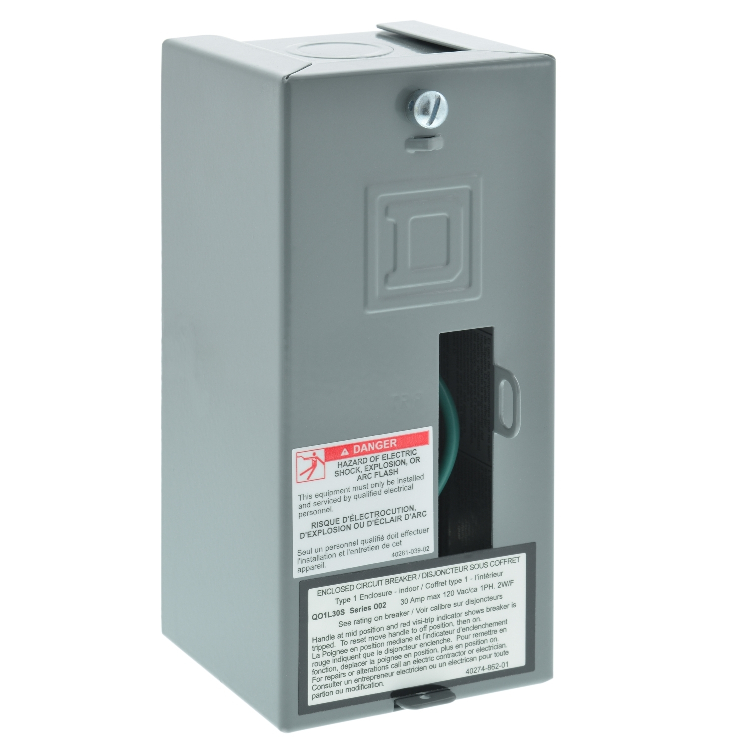 QO1L30S 1-Phase Main Lug Load Center With Surface Cover, 120/240 V AC, 30 A, 10 kA Interrupt
