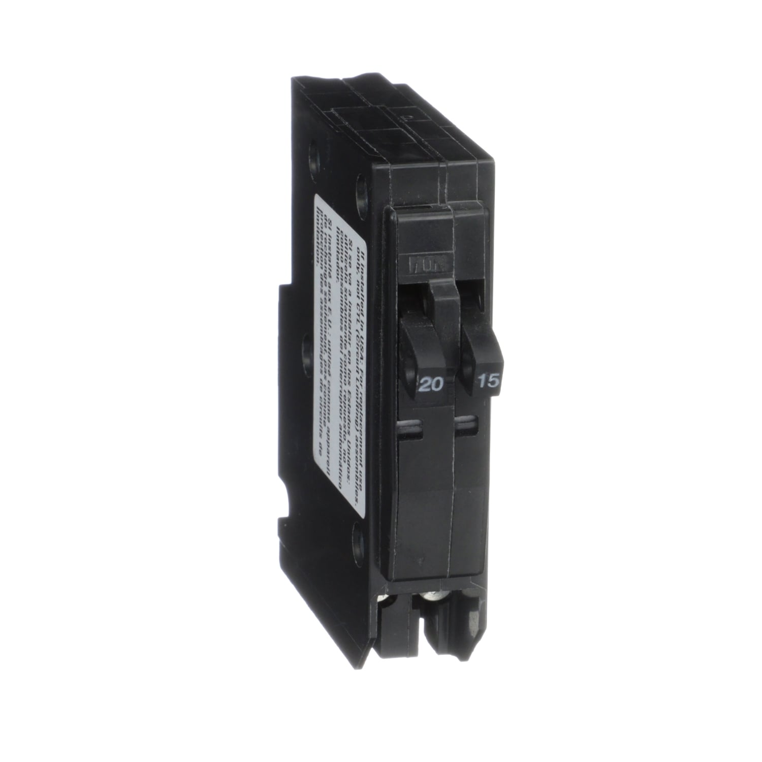 QO2015 Type QO Tandem Replacement Miniature Circuit Breaker, 120/240 V AC, 15 to 20 A, 10 kA Interrupt, 2 Poles, Thermal Magnetic Trip