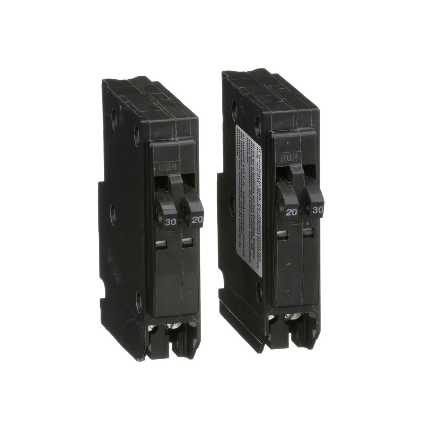 QO20303020 Replacement Type QO Quad Tandem Miniature Circuit Breaker, 240 V AC, 20/30 A, 10 kA Interrupt, 2 Poles, Thermal Magnetic Trip
