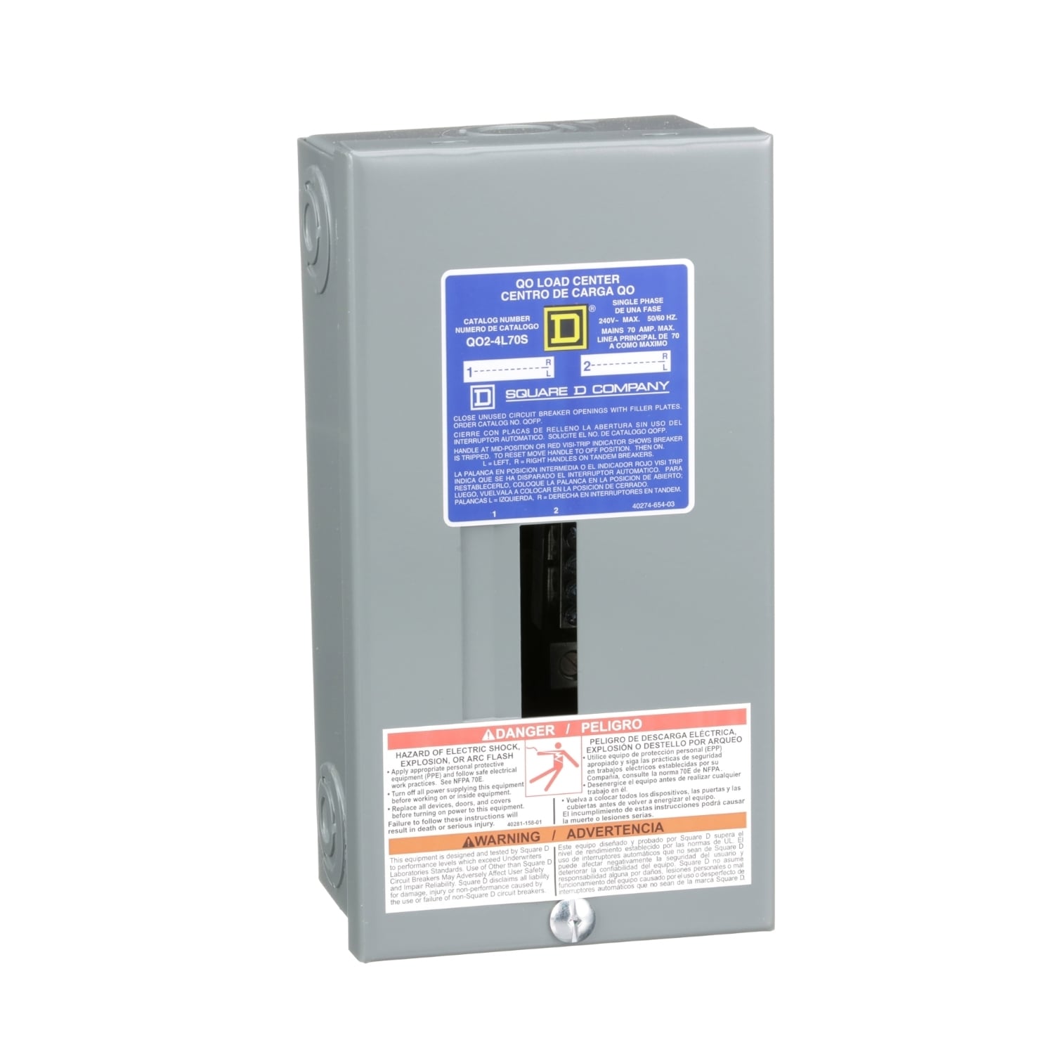QO24L70S Fixed Main Lug Loadcenter, 120/240 V AC, 70 A, 1 Poles, 65 kA Interrupt