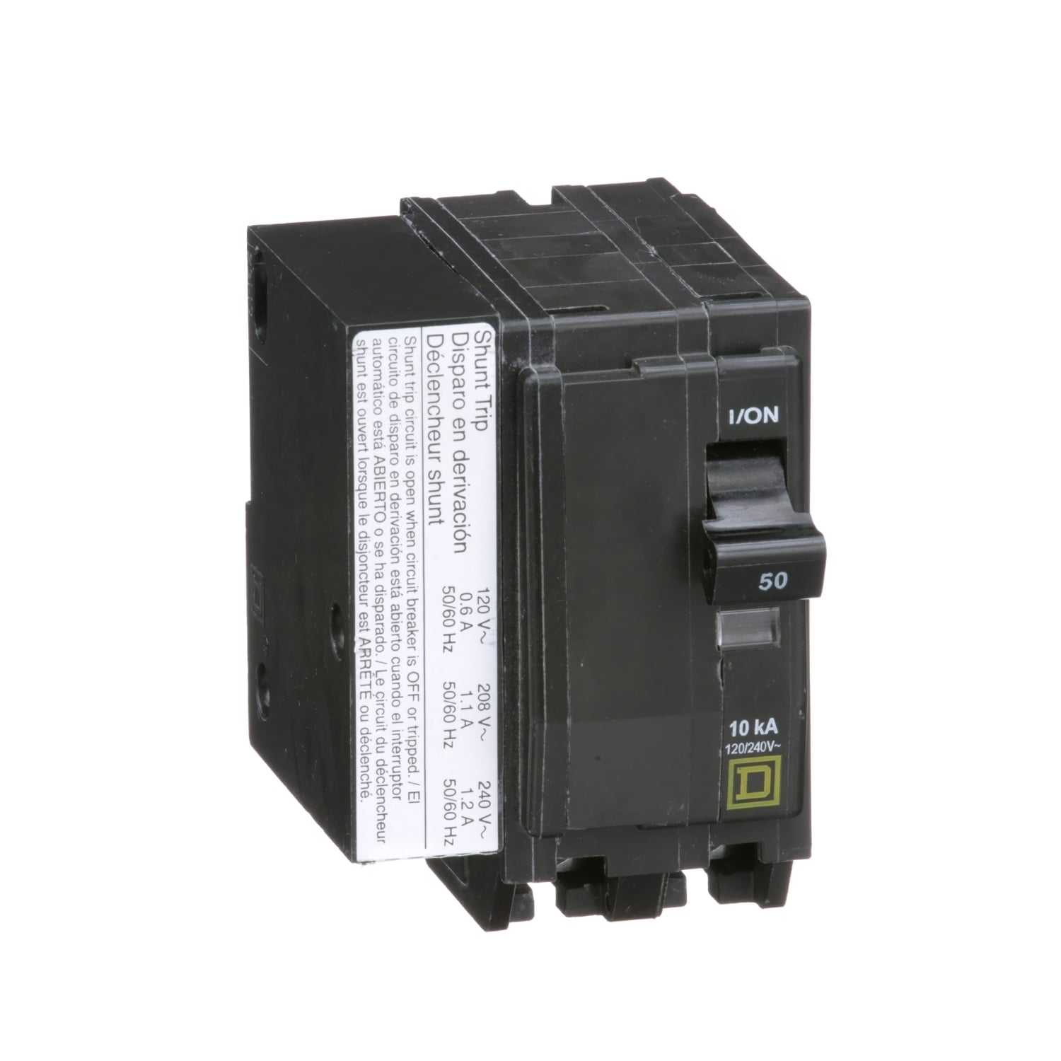 QO2501021 Type QO Standard Miniature Circuit Breaker, 120/240 V AC, 50 A, 10 kA Interrupt, 2 Poles, Thermal Magnetic Trip