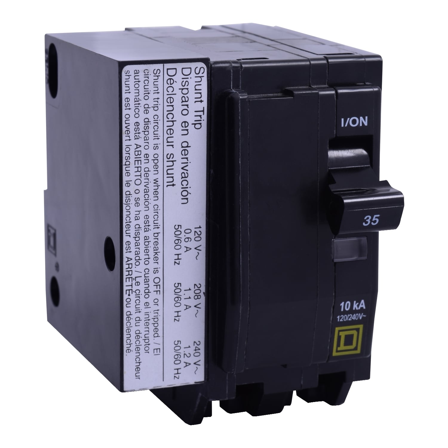 Mini circuit breaker, QO, 70A, 2 pole, 120/240VAC, 10kA, plug in, AC shunt