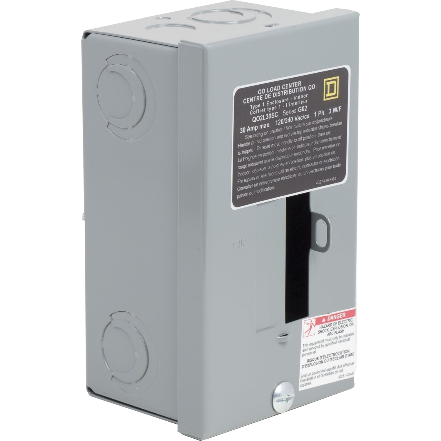 QO2L30SC 1-Phase Fixed Main Lug Load Center, 120/240 V AC, 30 A, 10 kA Interrupt