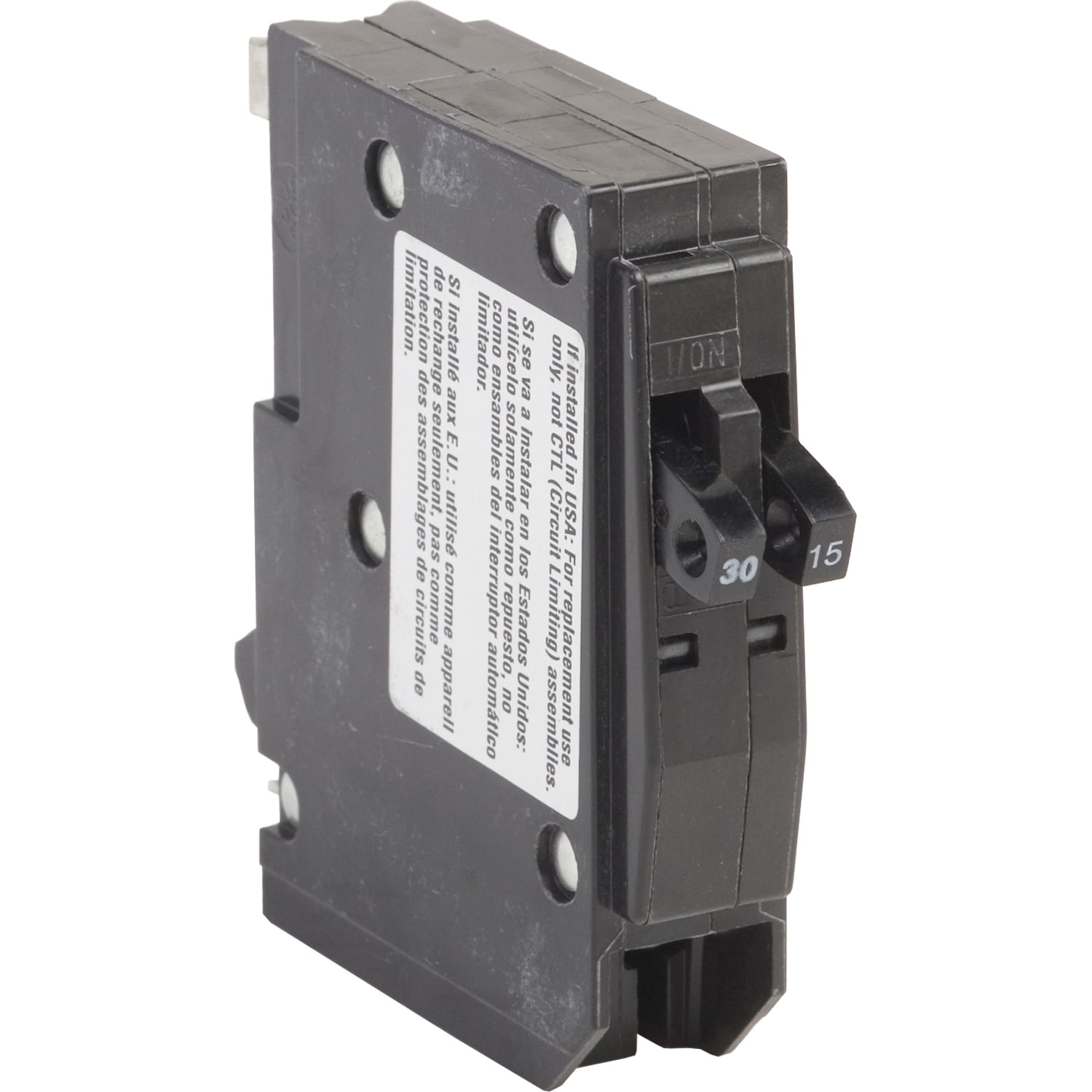 QO3015 Type QO Replacement Tandem Miniature Circuit Breaker, 120/240 V AC, 30 A, 10 kA Interrupt, 1 Poles, Thermal Magnetic Trip