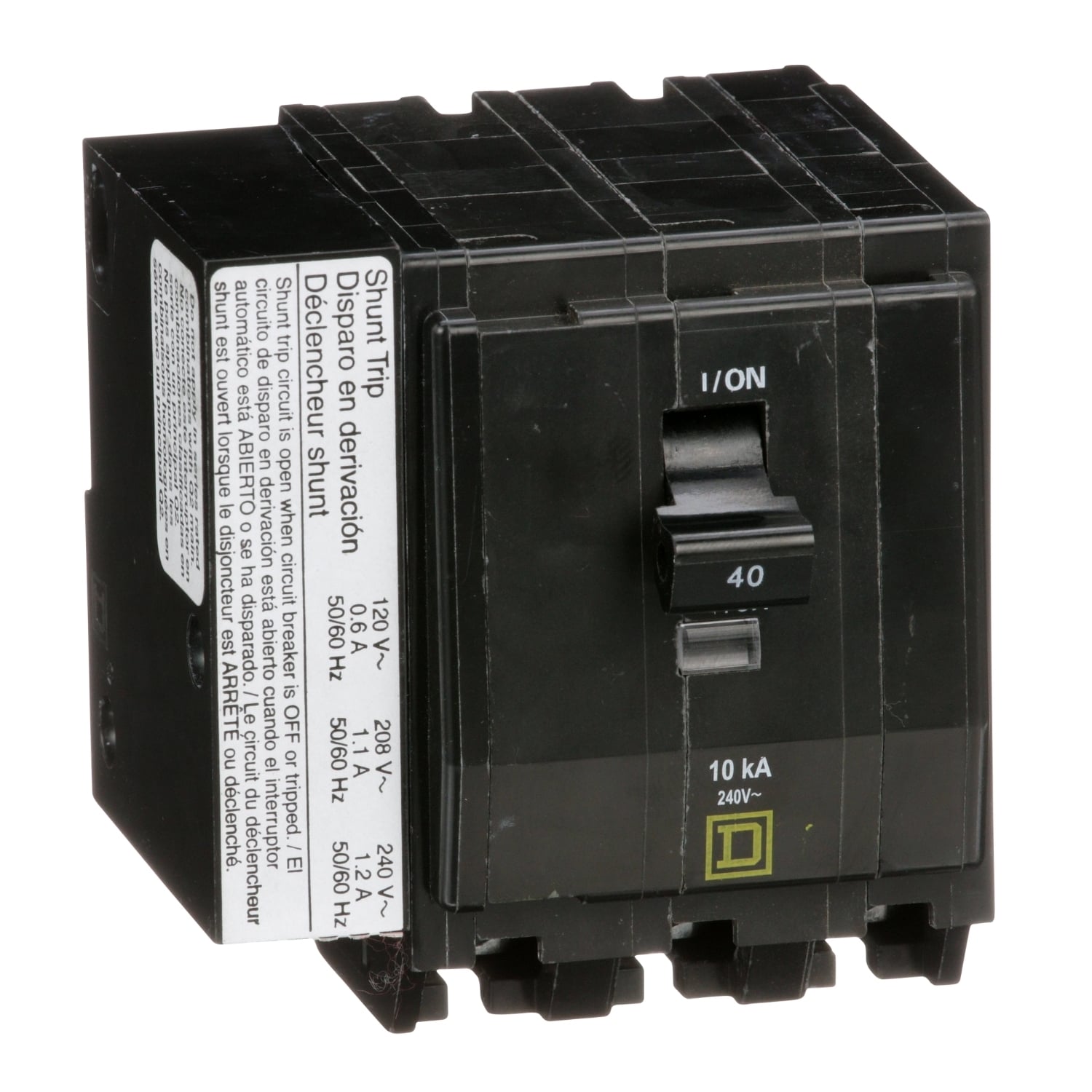 QO3401021 Standard Miniature Circuit Breaker, 240 V AC, 40 A, 10 kA Interrupt, 3 Poles, Thermal Magnetic Trip
