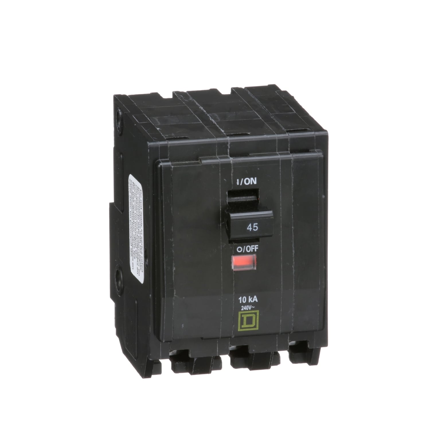 QO345 Standard Miniature Circuit Breaker, 240 V AC, 45 A, 10 kA Interrupt, 3 Poles, Thermal Magnetic Trip