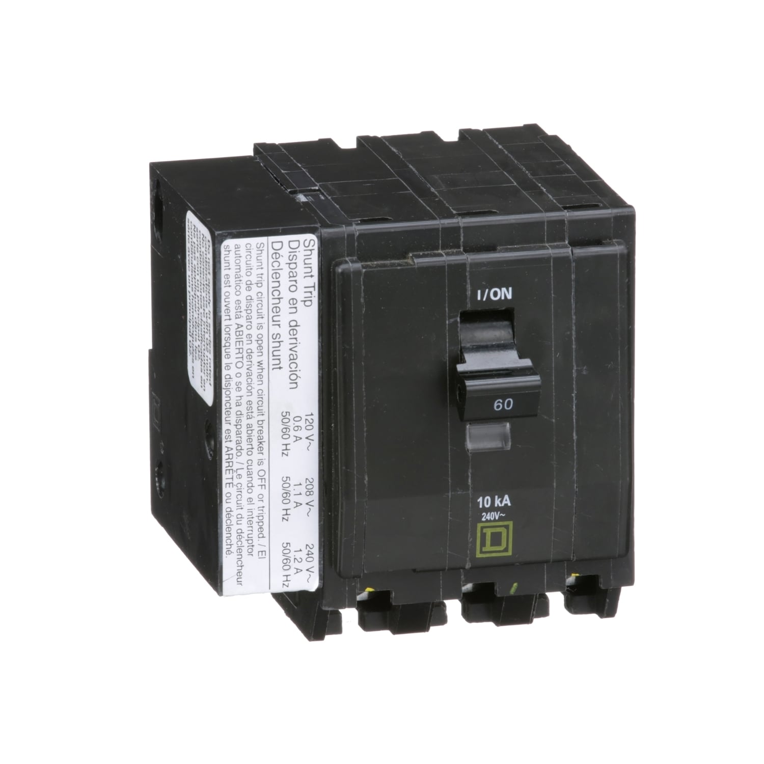 QO3601021 Type QO Standard Miniature Circuit Breaker, 240 V AC, 60 A, 10 kA Interrupt, 3 Poles, Thermal Magnetic Trip