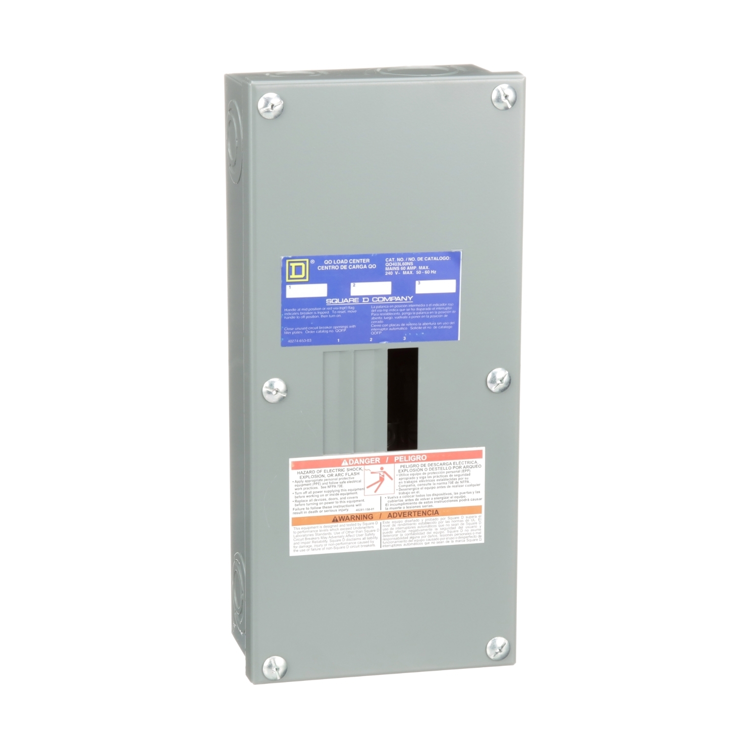 QO403L60NS 3-ph Fixed Main Lug Load Center, 208Y/120/240 V AC, 60 A, 3 Poles, 65 kA Interrupt