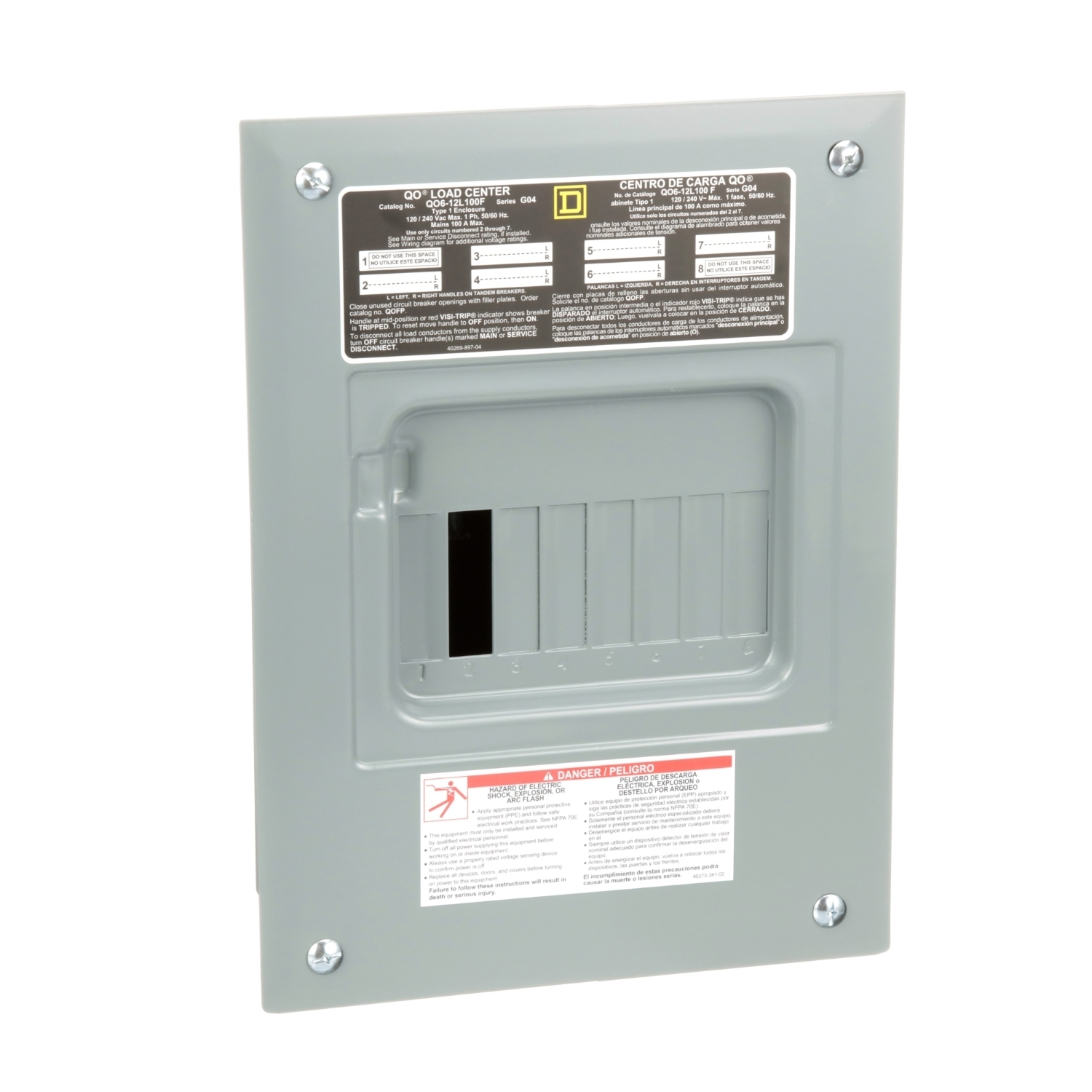 QO612L100F 1-Phase Fixed Main Lug Loadcenter, 120/240 V AC, 100 A, 1 Pole, 10 kA Interrupt