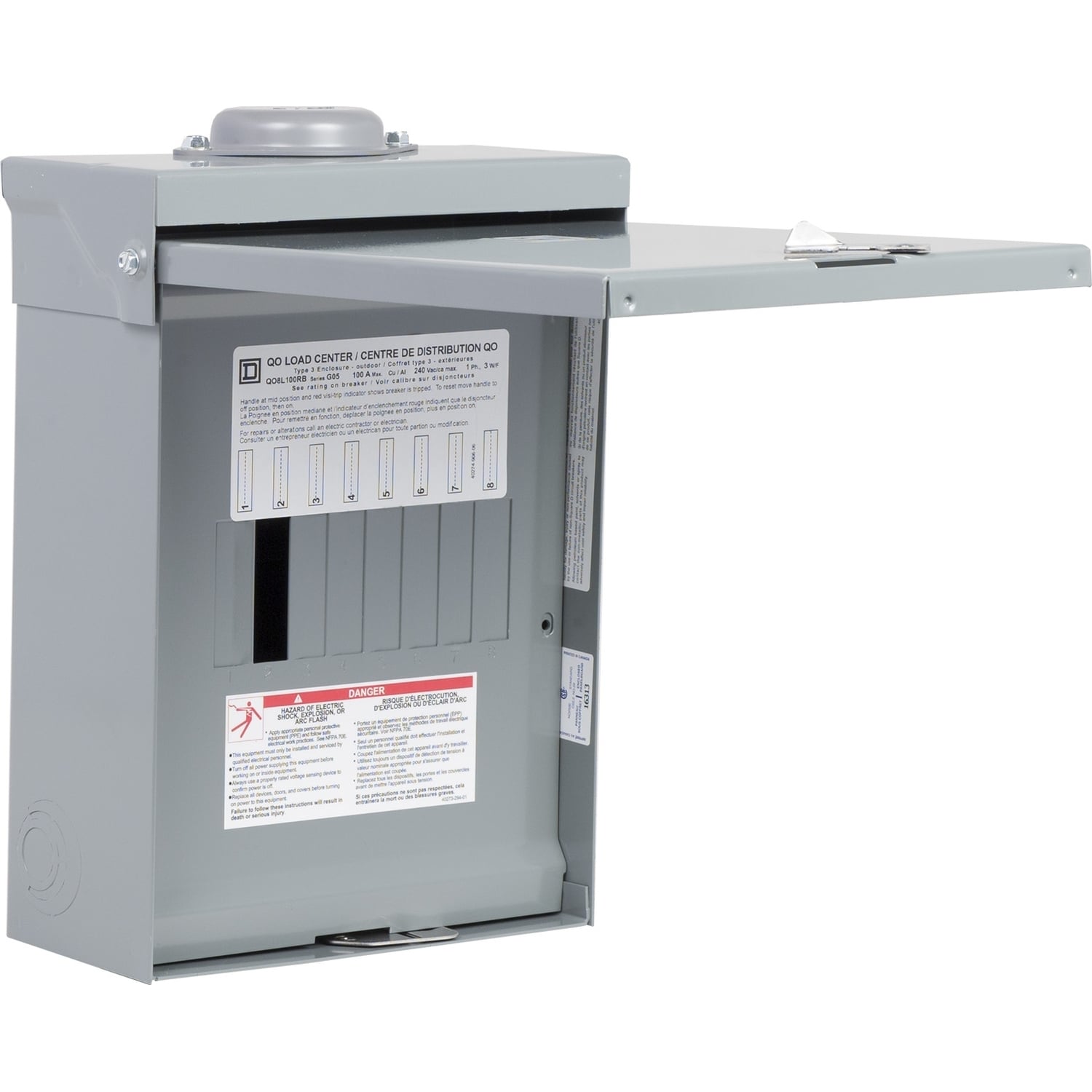 QO8L100RB 1-Phase Fixed Rainproof Main Lug Load Center, 120/240 V AC, 100 A, 1 Poles, 10 kA Interrupt
