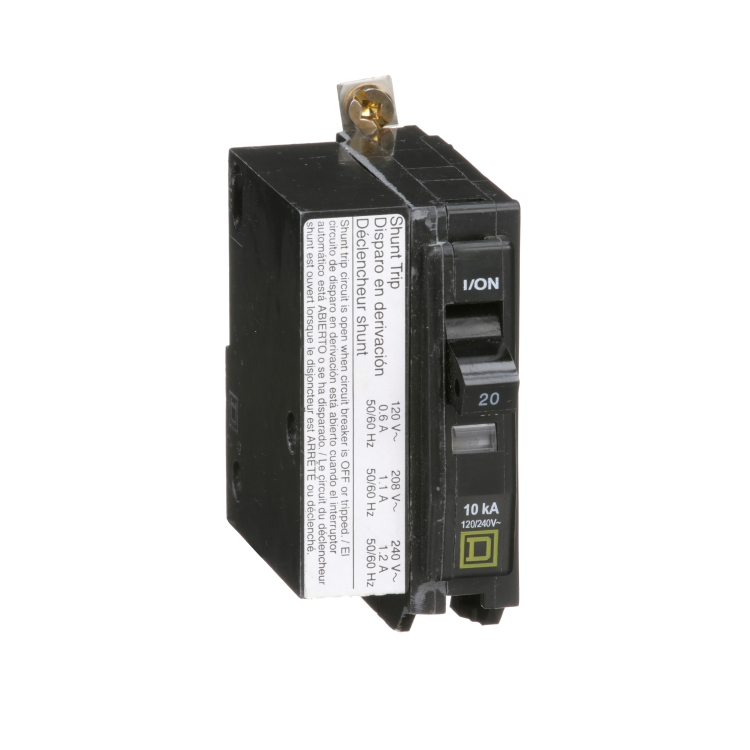 QOB1201021 Standard Miniature Circuit Breaker, 120/240 V AC, 20 A, 10 kA Interrupt, 1 Pole, Thermal Magnetic Trip