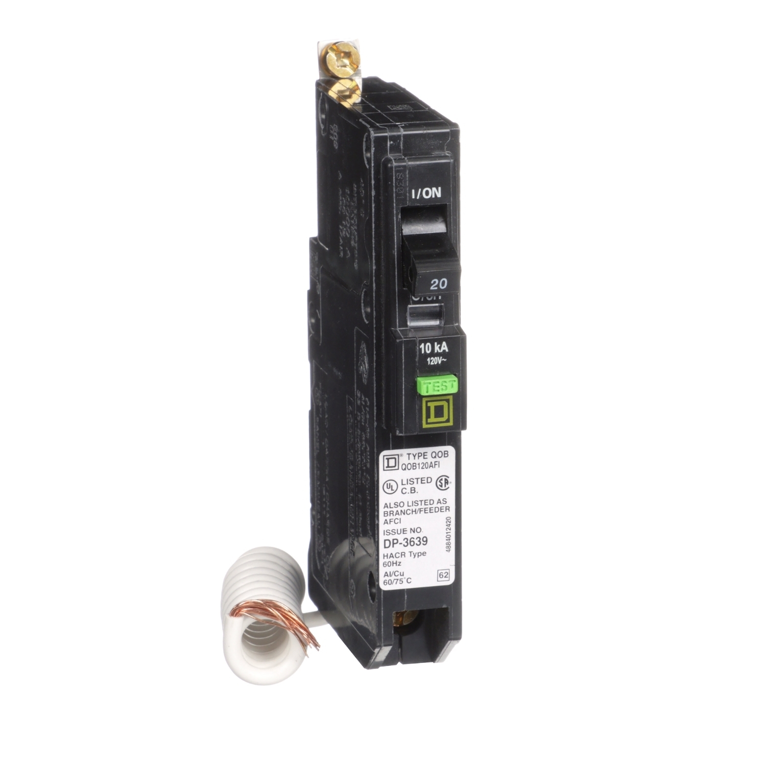 QOB120AFI Miniature Circuit Breaker, 20 Amp, 1 Pole, 120/240V