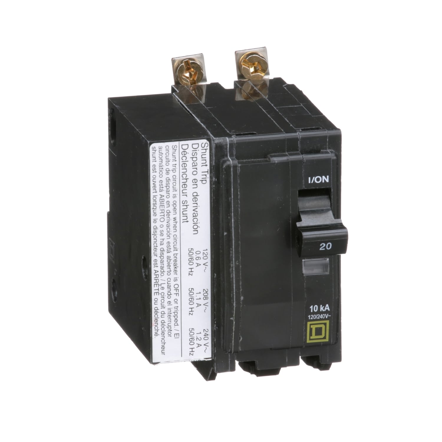 QOB2201021 Standard Miniature Circuit Breaker, 120/240 V AC, 20 A, 10 kA Interrupt, 2 Poles, Thermal Magnetic Trip