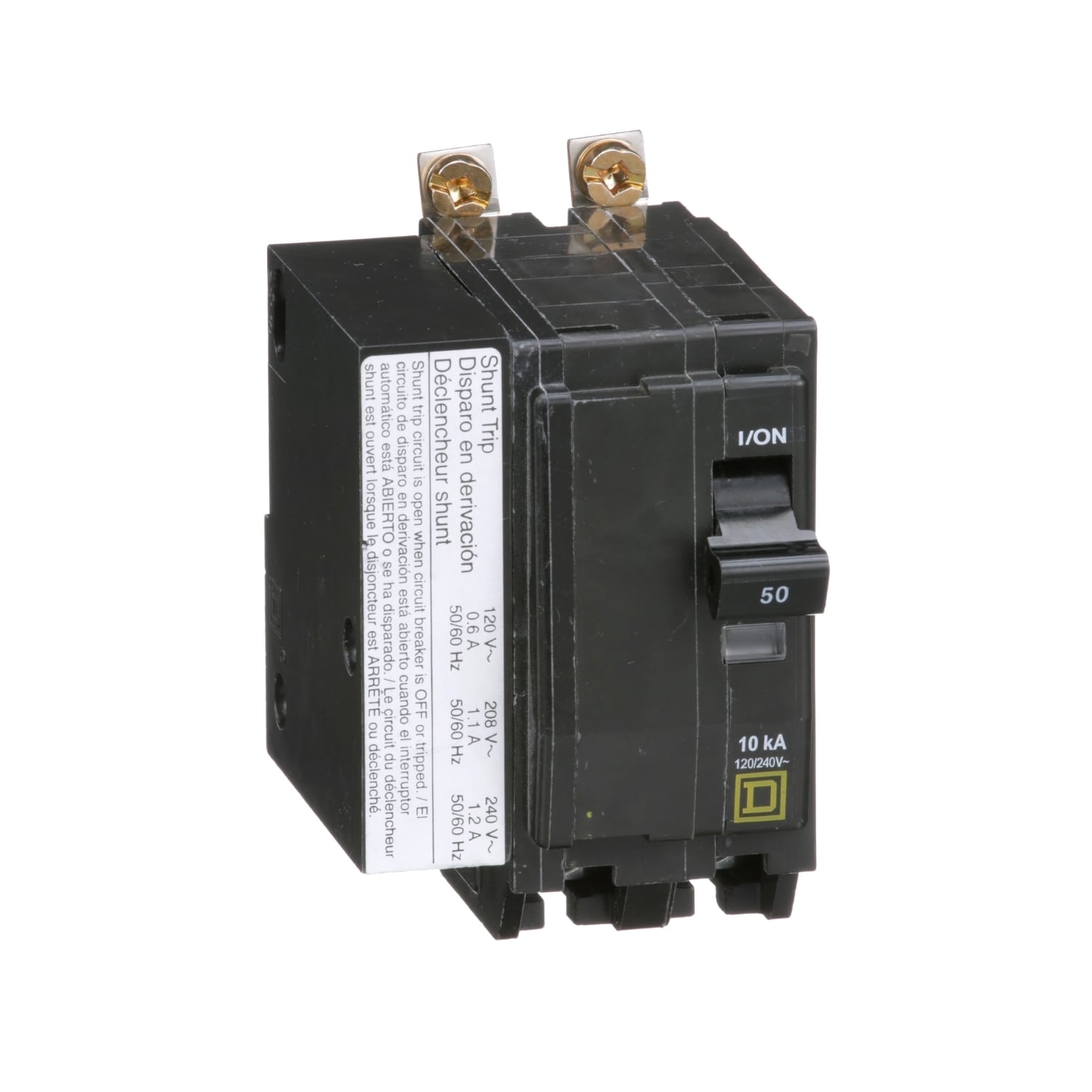 QOB2501021 Standard Miniature Circuit Breaker, 120/240 V AC, 50 A, 10 kA Interrupt, 2 Poles, Thermal Magnetic Trip