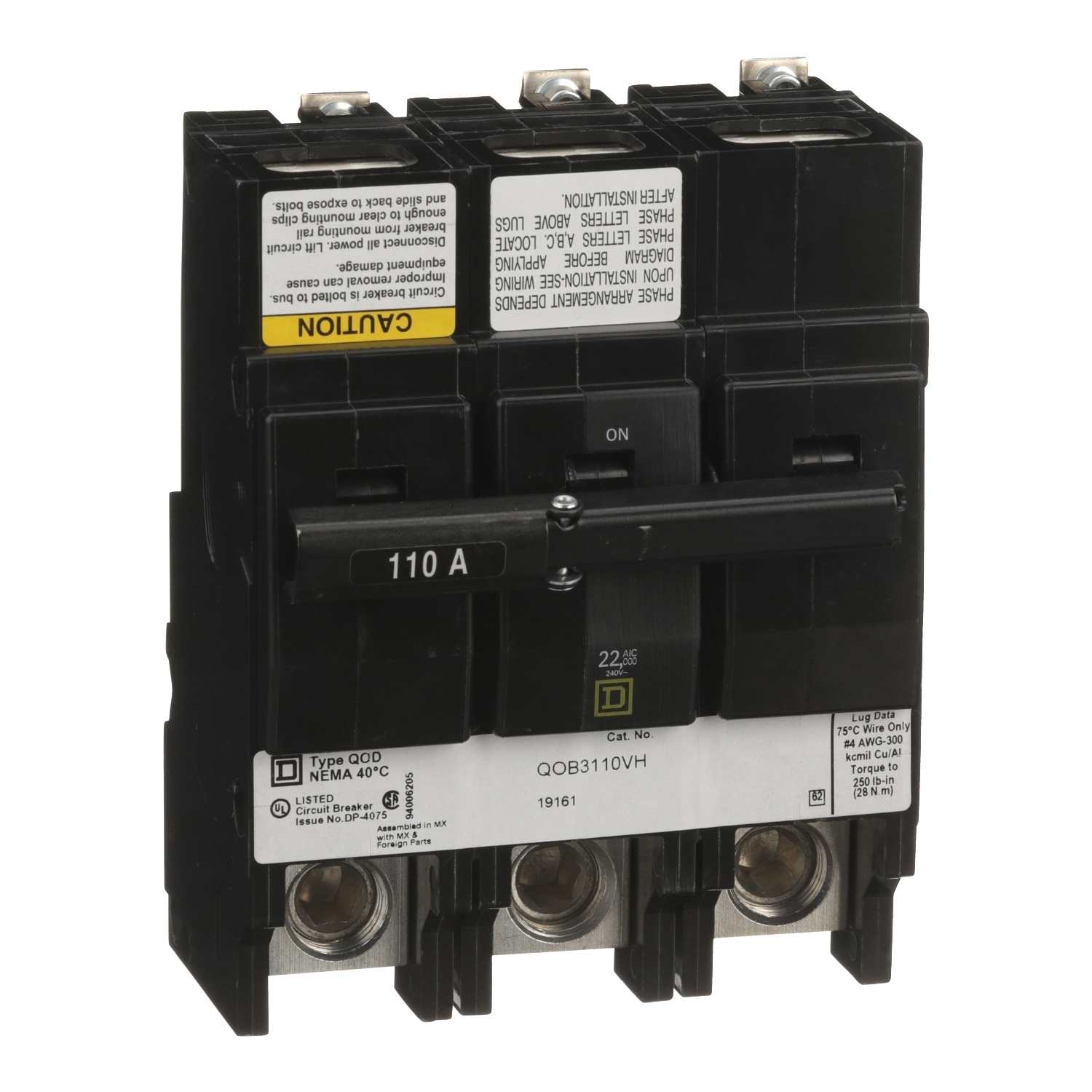 QOB3110VH Miniature Circuit Breaker, 110 Amp, 3 Pole, 120/240V
