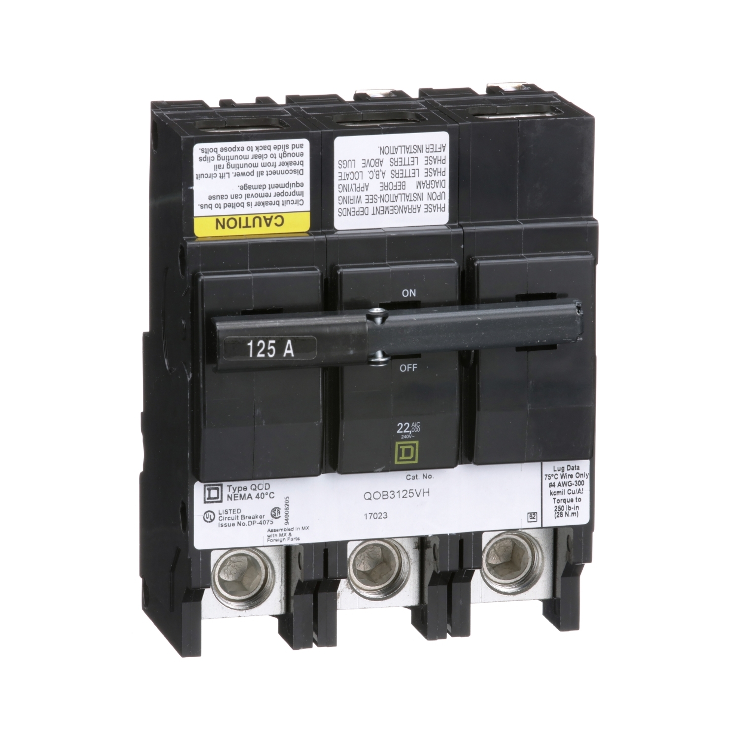 QOB3125VH Miniature Circuit Breaker, 125 Amp, 3 Pole, 120/240V
