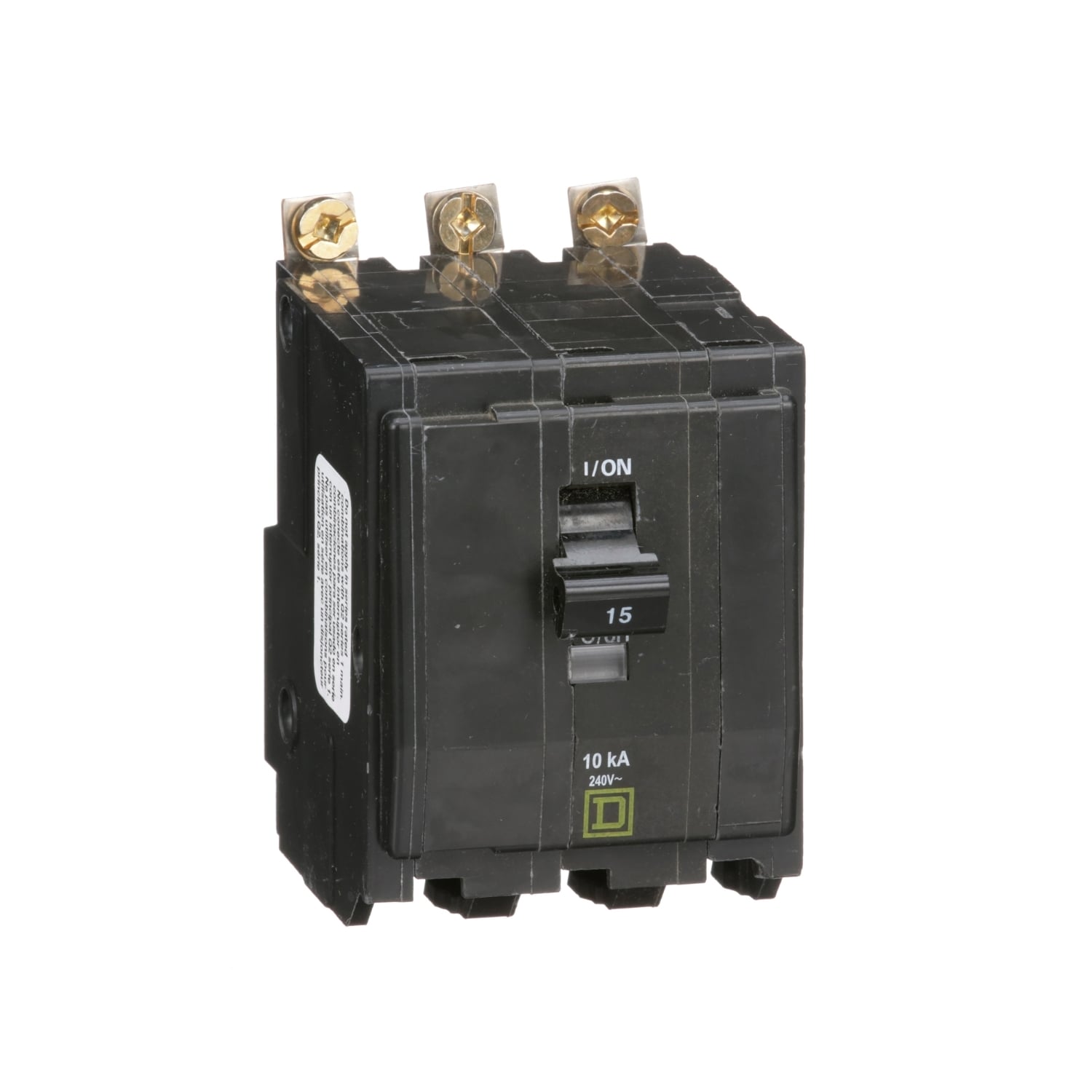 QOB315 Standard Miniature Circuit Breaker, 240 V AC, 15 A, 10 kA Interrupt, 3 Poles, Thermal Magnetic Trip