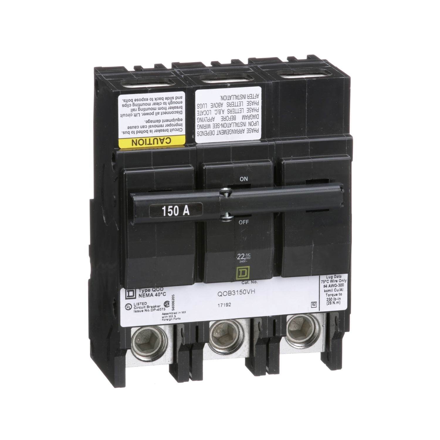 QOB3150VH Miniature Circuit Breaker, 150 Amp, 3 Pole, 120/240V