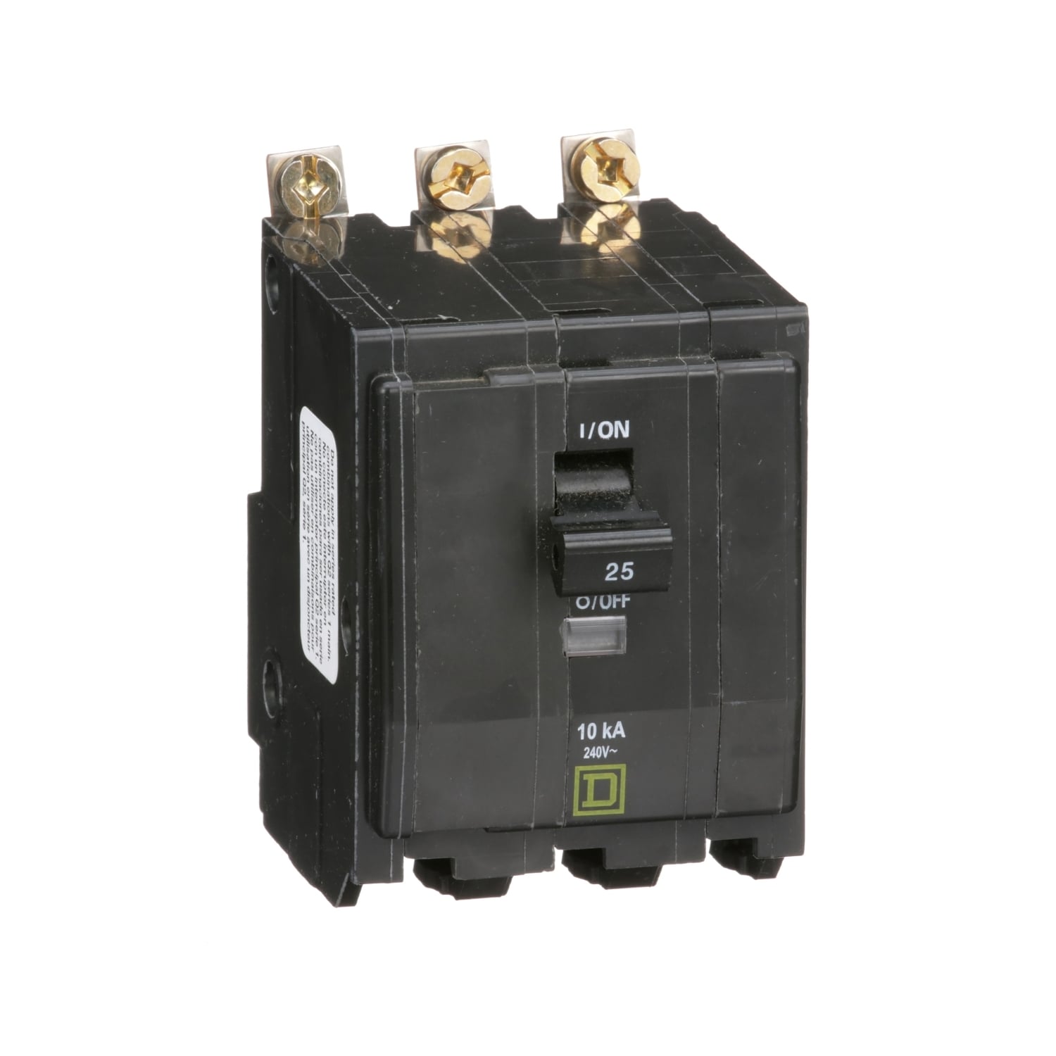 QOB325 Standard Miniature Circuit Breaker, 240 V AC, 25 A, 10 kA Interrupt, 3 Poles, Thermal Magnetic Trip