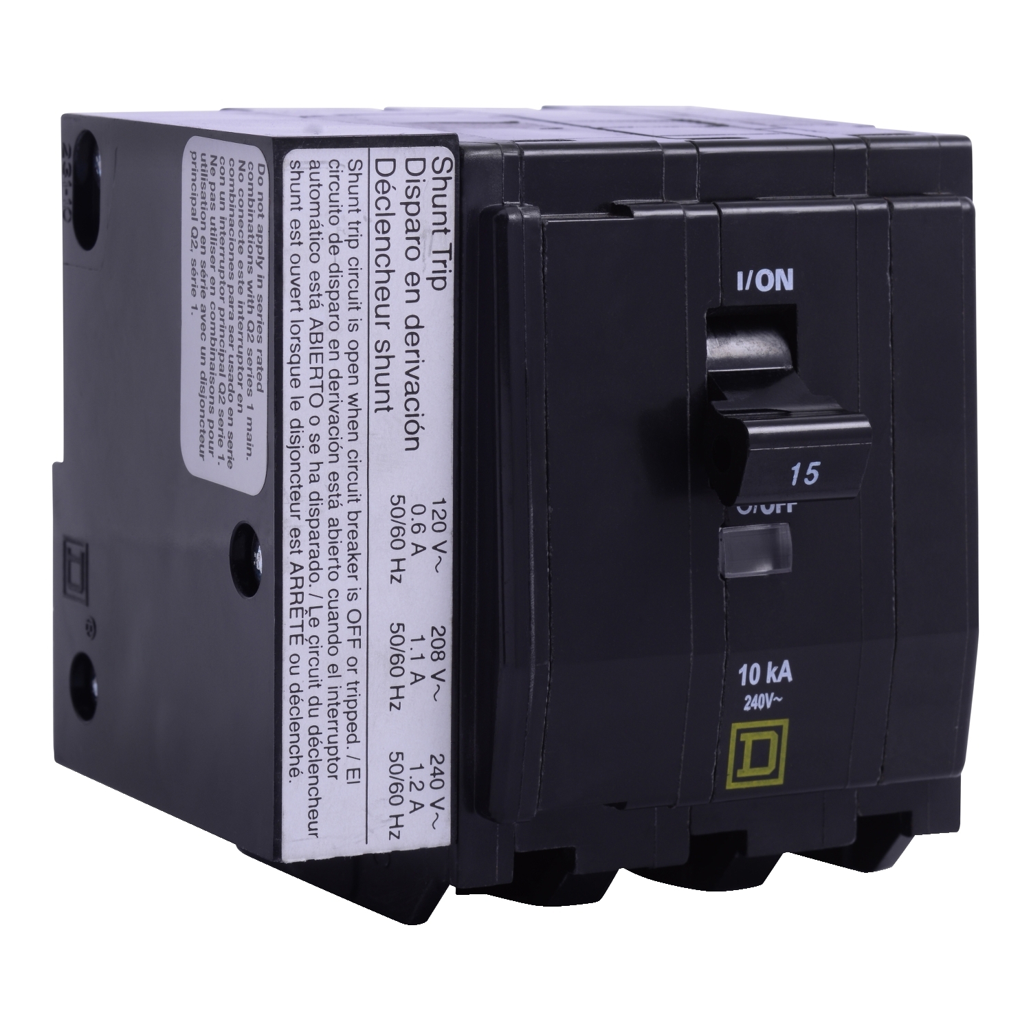 QOB3251021 Type QOB Standard Miniature Circuit Breaker, 240 V AC, 25 A, 10 kA Interrupt, 3 Poles, Thermal Magnetic Trip