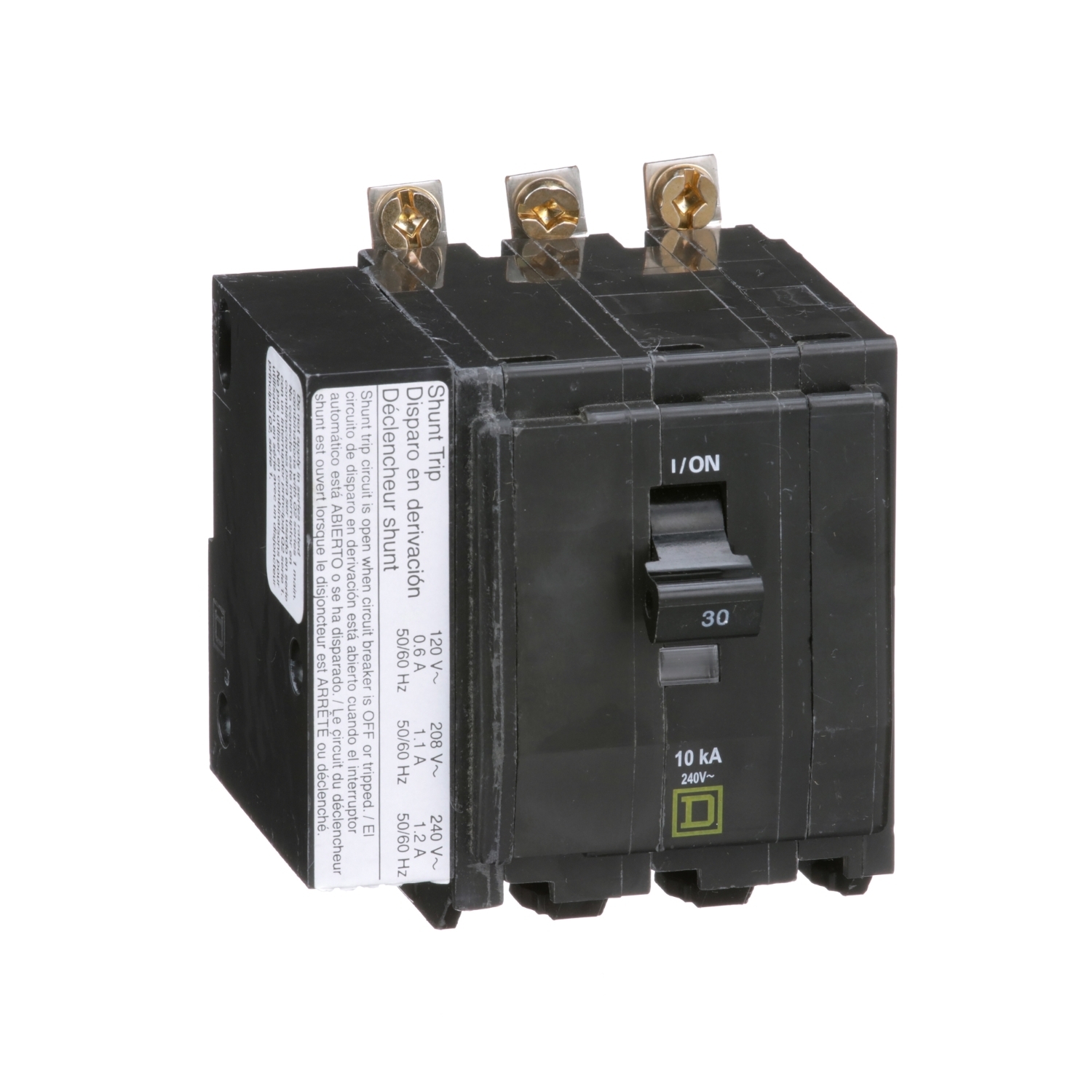 QOB3301021 Standard Miniature Circuit Breaker, 240 V AC, 30 A, 10 kA Interrupt, 3 Poles, Thermal Magnetic Trip