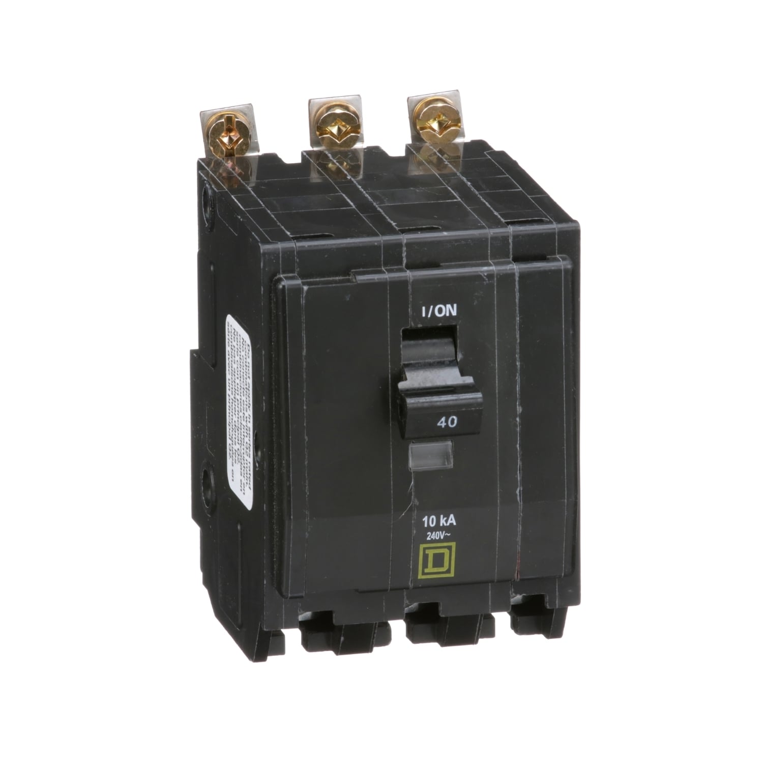 QOB340 Standard Miniature Circuit Breaker, 240 V AC/48 V DC, 40 A, 10 kA Interrupt, 3 Poles, Thermal Magnetic Trip