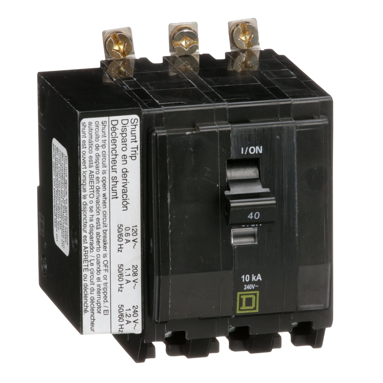 QOB3401021 Standard Miniature Circuit Breaker, 240 V AC, 40 A, 10 kA Interrupt, 3 Poles, Thermal Magnetic Trip