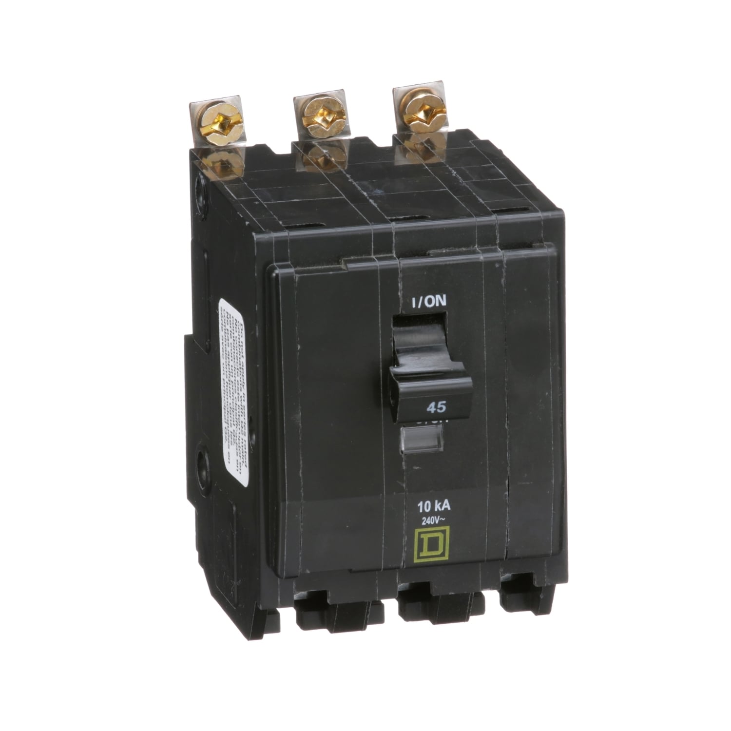 QOB345 Standard Miniature Circuit Breaker, 240 V AC, 45 A, 10 kA Interrupt, 3 Poles, Thermal Magnetic Trip