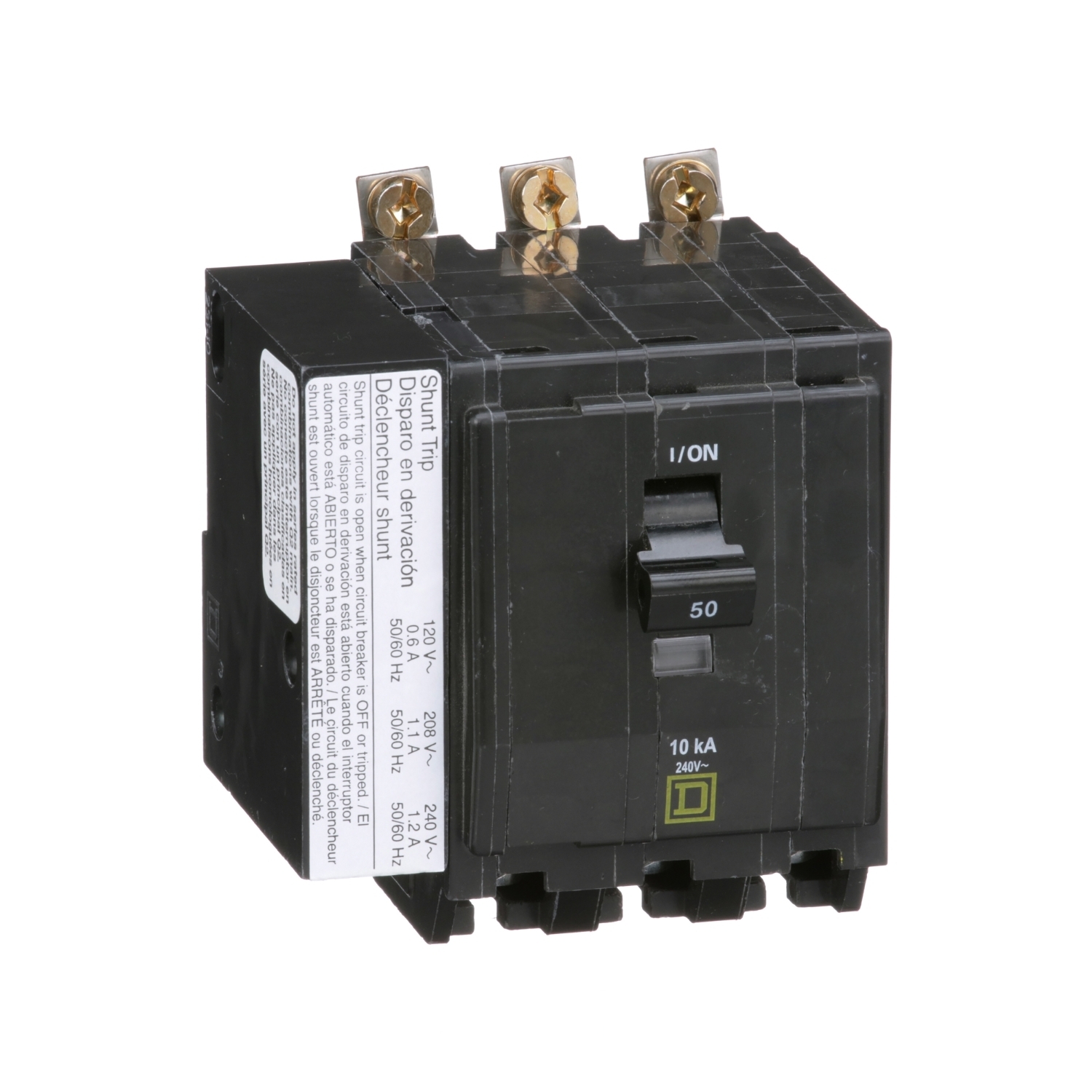 QOB3501021 Standard Miniature Circuit Breaker, 240 V AC, 50 A, 10 kA Interrupt, 3 Poles, Thermal Magnetic Trip