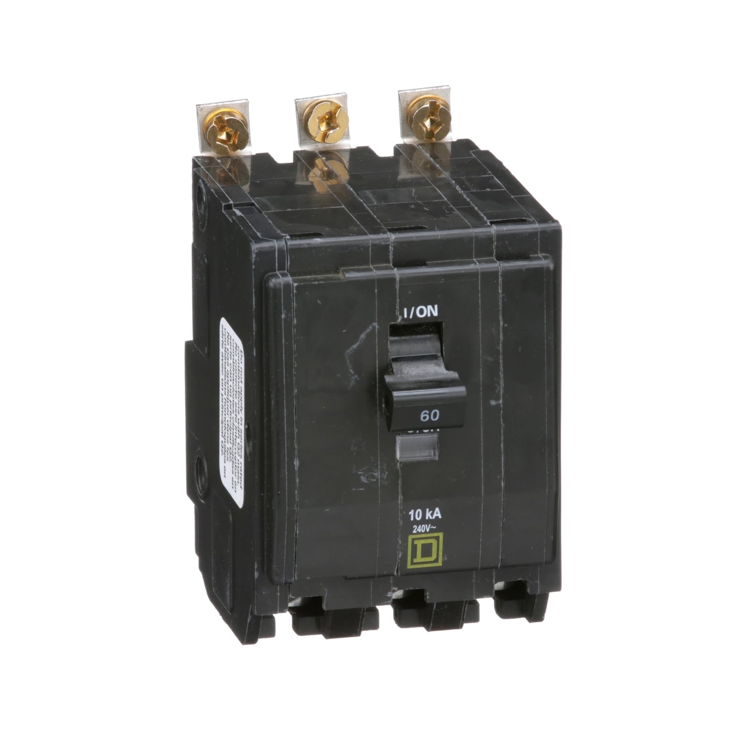 QOB360 Standard 3-Pole Miniature Circuit Breaker, 240 V AC/48 V DC, 60 A, 10 kA Interrupt, 3 Poles, Thermal Magnetic Trip