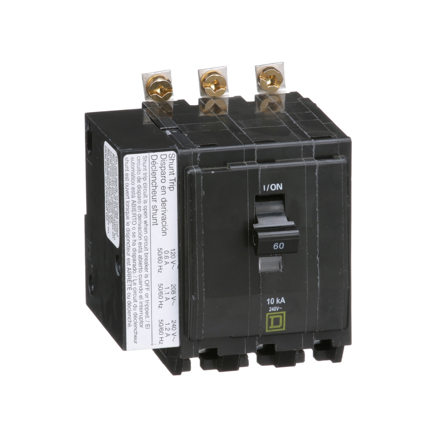 QOB3601021 Standard Miniature Circuit Breaker, 240 V AC, 60 A, 10 kA Interrupt, 3 Poles, Thermal Magnetic Trip