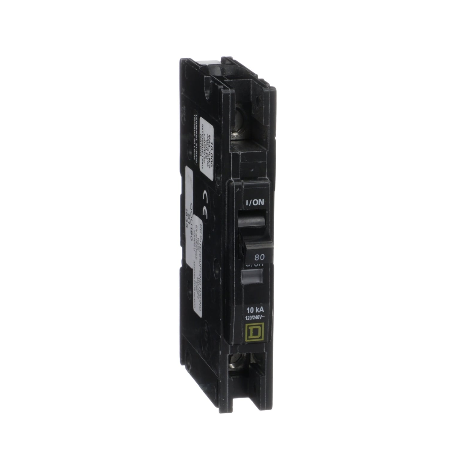 QOU180 Type QOU Standard Miniature Circuit Breaker, 120/240 V AC, 80 A, 10 kA at 120/240 V AC, 5 kA at 60 VDC Interrupt, 1 Pole, Thermal Magnetic Trip