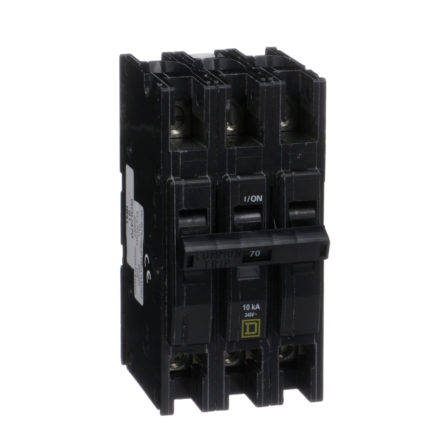 QOU370 Type QOU Standard Unit Mount Miniature Circuit Breaker, 240 V AC, 70 A, 10 kA Interrupt, 3 Poles, Thermal Magnetic Trip
