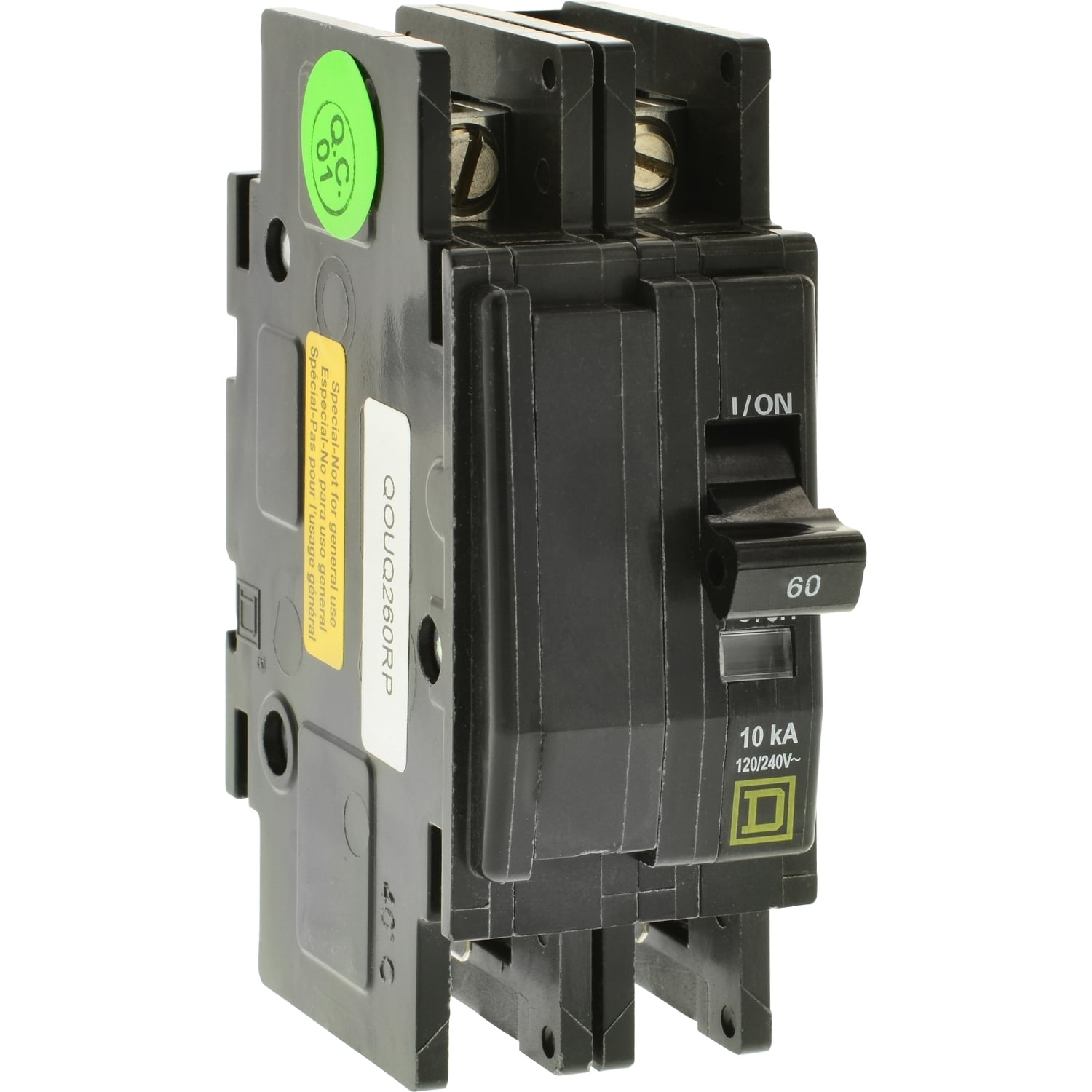 QOUQ260RP Type QOU Standard Miniature Circuit Breaker, 240 VAC, 48 VDC, 60 A, 5/10 kA Interrupt, 2 Poles, Thermal Magnetic Trip