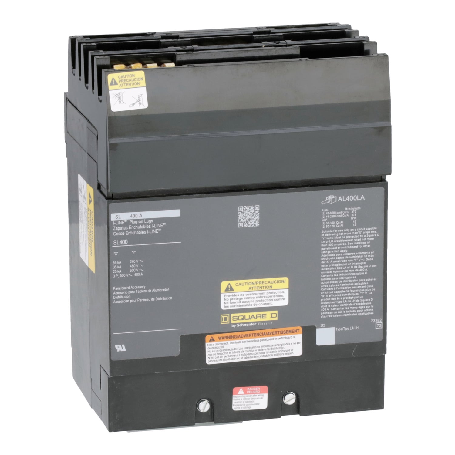 SL400 I-Line Sub-Feed Lug Kit, 1 AWG to 600 kcmil Aluminum/Copper, For Use With PowerPact HCP, HCP-SU, HCR-U Panelboard, FA, FD, KH, KC, HL, HR, JR, LA Molded Case Circuit Breaker