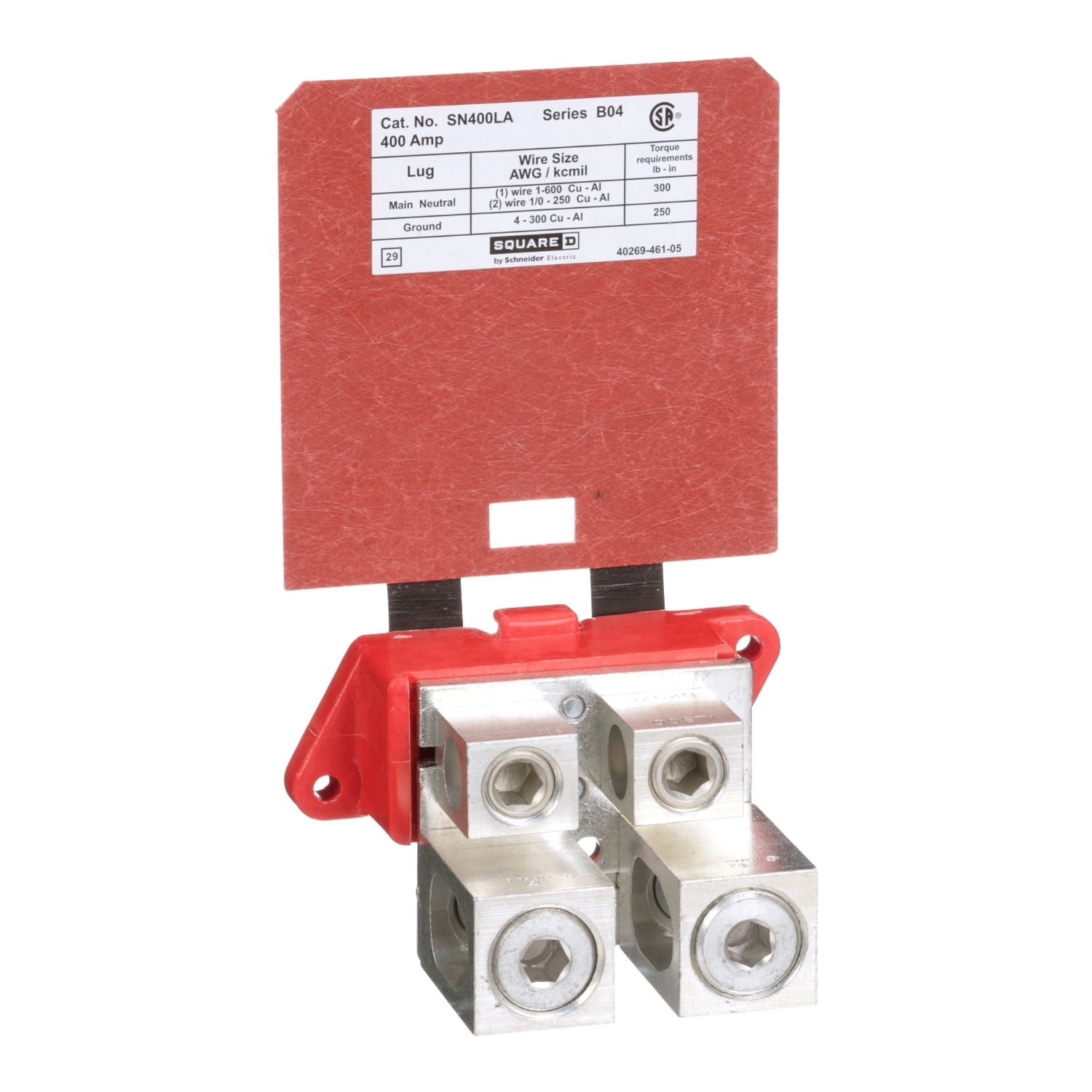 SN400LA Groundable Insulated Standard Neutral Assembly, For Use With PowerPact 400 A HDL, HGL, HJL, HLL, JDL, JGL, JJL, JLL, LAL H and J-Frame Standard Circuit Breaker, NEMA 1/3R/4/4X/5/12/12K Enclosure
