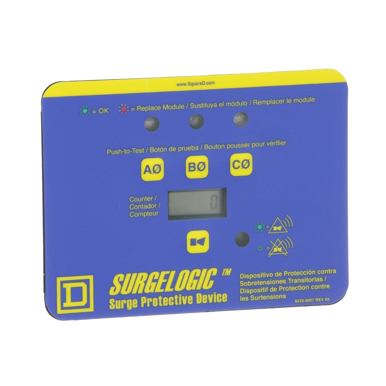 TVS3DSPHC Surgelogic Display Kit, For Use With Transient Voltage Surge Suppressor Device, 120/240 V AC-208Y/120 V AC-480Y/277 V AC-600Y/347 V AC, 3 Phase Counter Horizontal