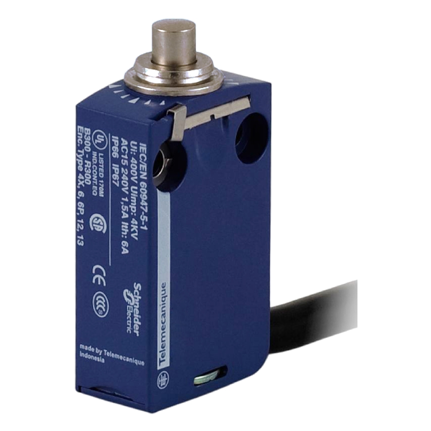 XCMD2110L1 XCMD Fixed Standard Plunger Actuated Limit Switch, 240 V AC/250 V DC, 6 A, 1NO-1NC Contact, 2 Poles
