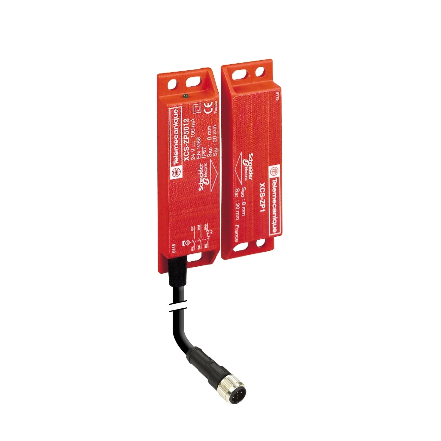 XCSDMP5012 Preventa 3-Direction 3-Pole Non-Contact Standard Safety Interlock Switch, Coded Magnetic Actuator, 100 mA at 24 V DC Contact, 2NO-1NC Contact, Rhodium Contact