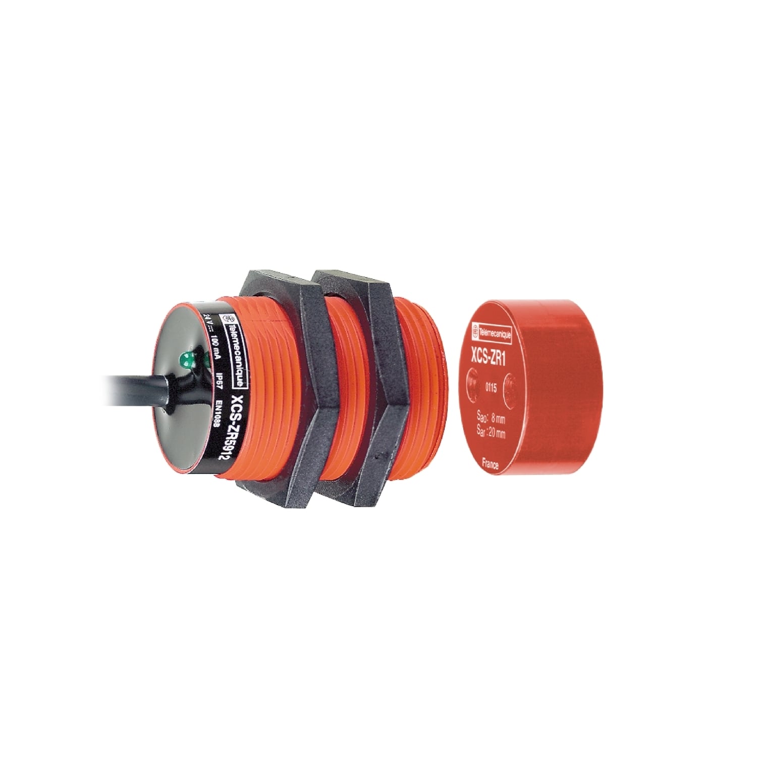 XCSDMR5912 Preventa 1-Direction 2-Pole Non-Contact Safety Interlock Switch, Coded Magnetic Actuator, 100 mA at 24 V DC Contact, 1NO-1NC Contact, Rhodium Contact