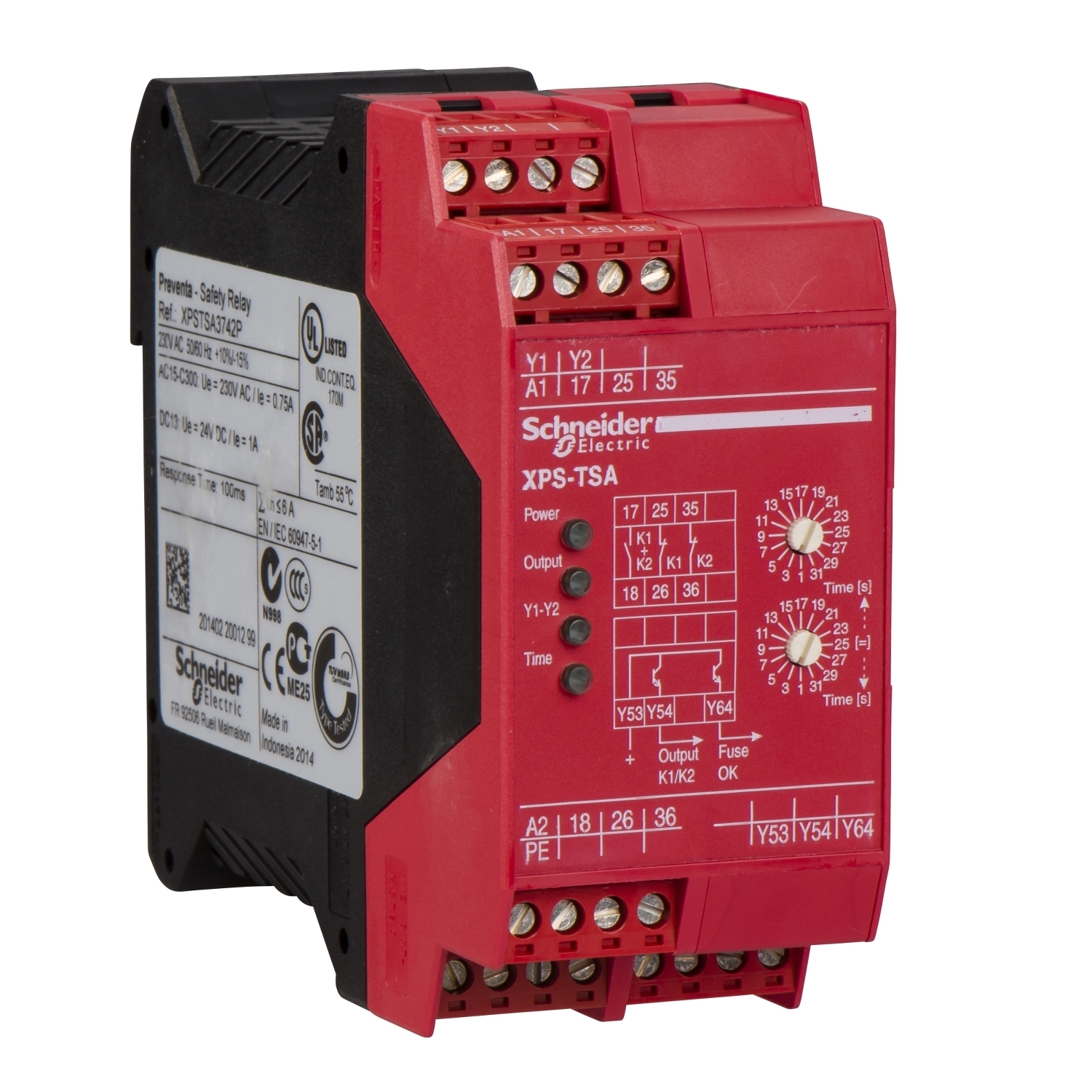 XPSTSA5142P Preventa Safety Relay, 2.5 A, 2NC 2 Form B Contact, 24 V AC/DC V Coil