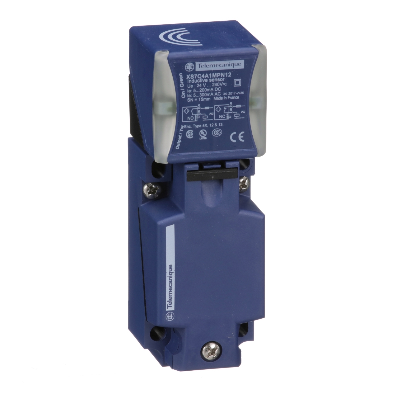 XS7C4A1MPN12 XS Series Fixed Rectangular Proximity Sensor, Inductive Sensing, 1NO-1NC Contact, 24 to 240 V AC/DC