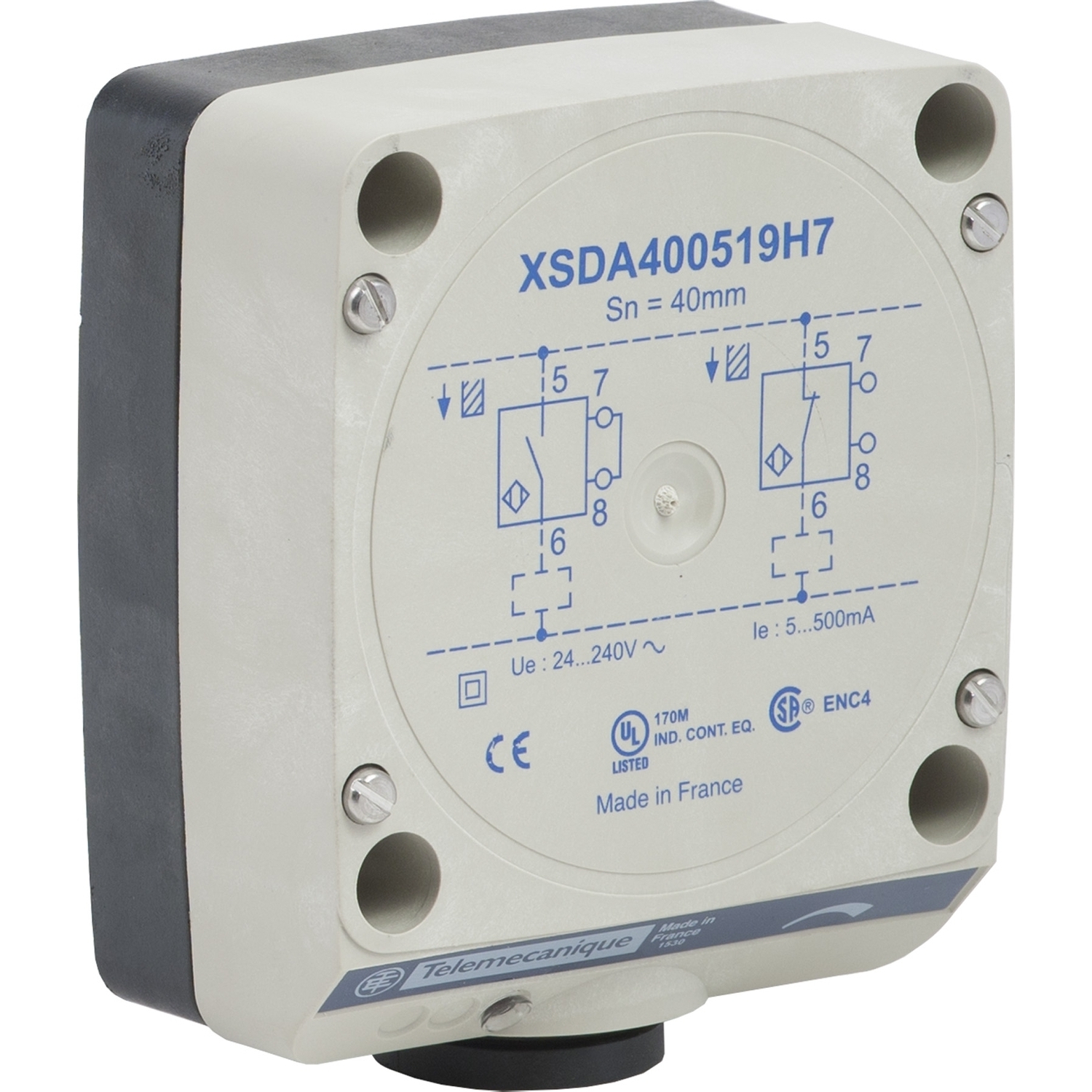 XSDA400519H7 OsiSense XS 2-Wire Fixed Non-Shielded Programmable Rectangular Inductive Proximity Sensor, Inductive, Discrete Output, 1NO-1NC Contact, 12 to 240 V AC