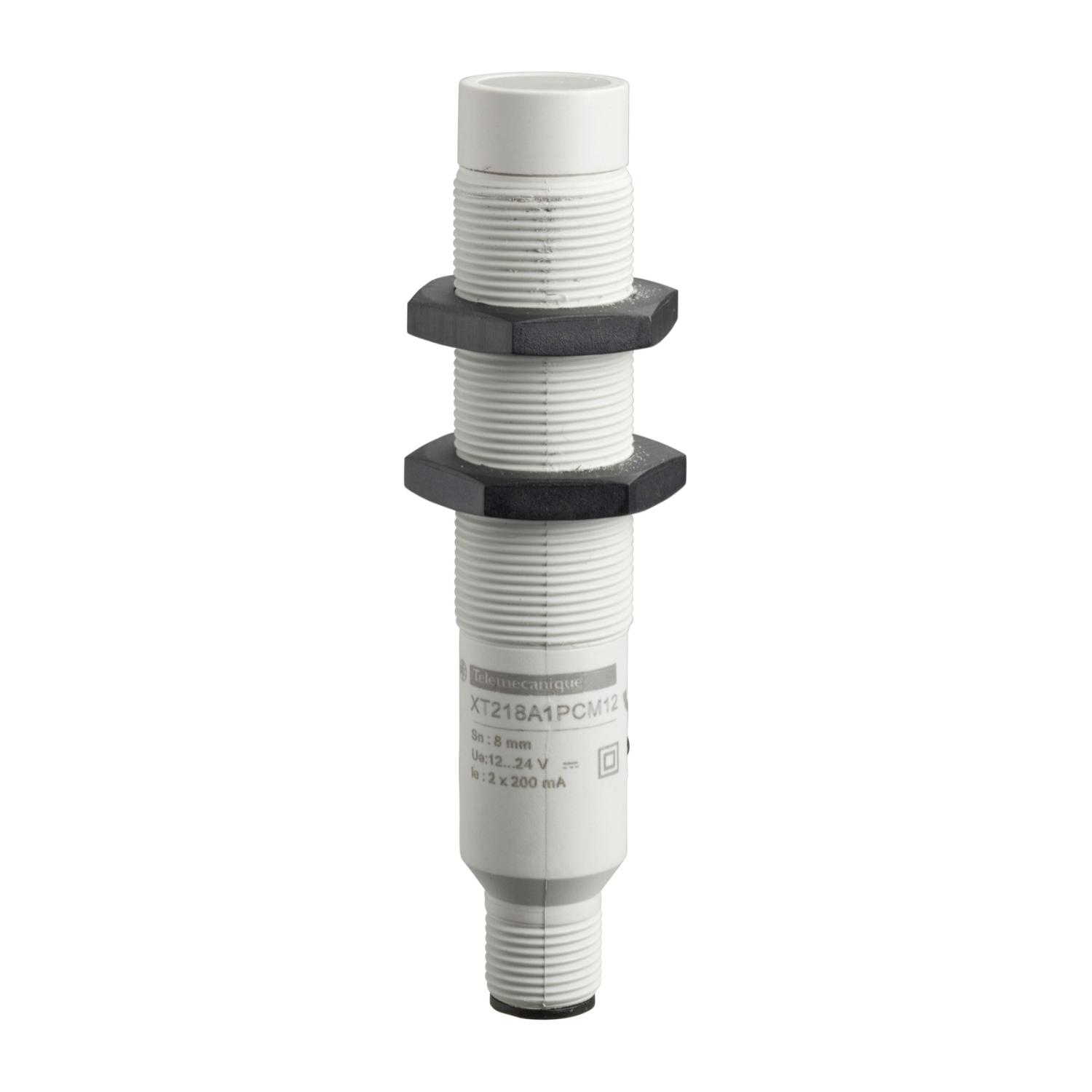 XT218A1PCM12 OsiSense XT XT2 Series Block Cylindrical Fixed Proximity Sensor, Capacitive/Ultrasonic, DC PNP Output, 1NO-1NC Contact, 12 to 24 V DC