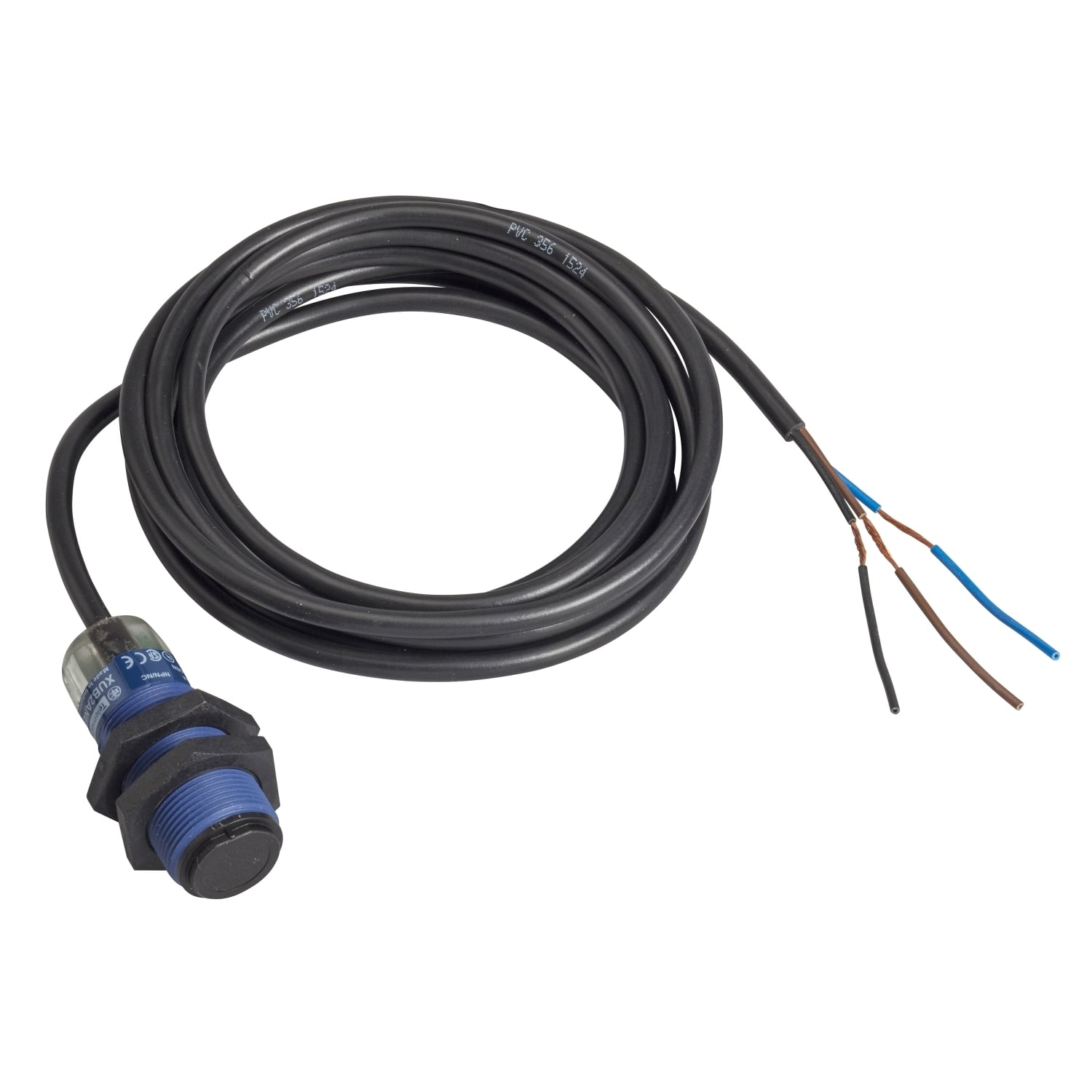 XUB0AKSNL2T OsiSense XU 3-Wire Axial Corrosion-Resistant Dusttight/Watertight Photoelectric Sensor, M18 Cylindrical Shape, 30 m, Infrared Sensing Beam, 2 ms Response, Solid State Output