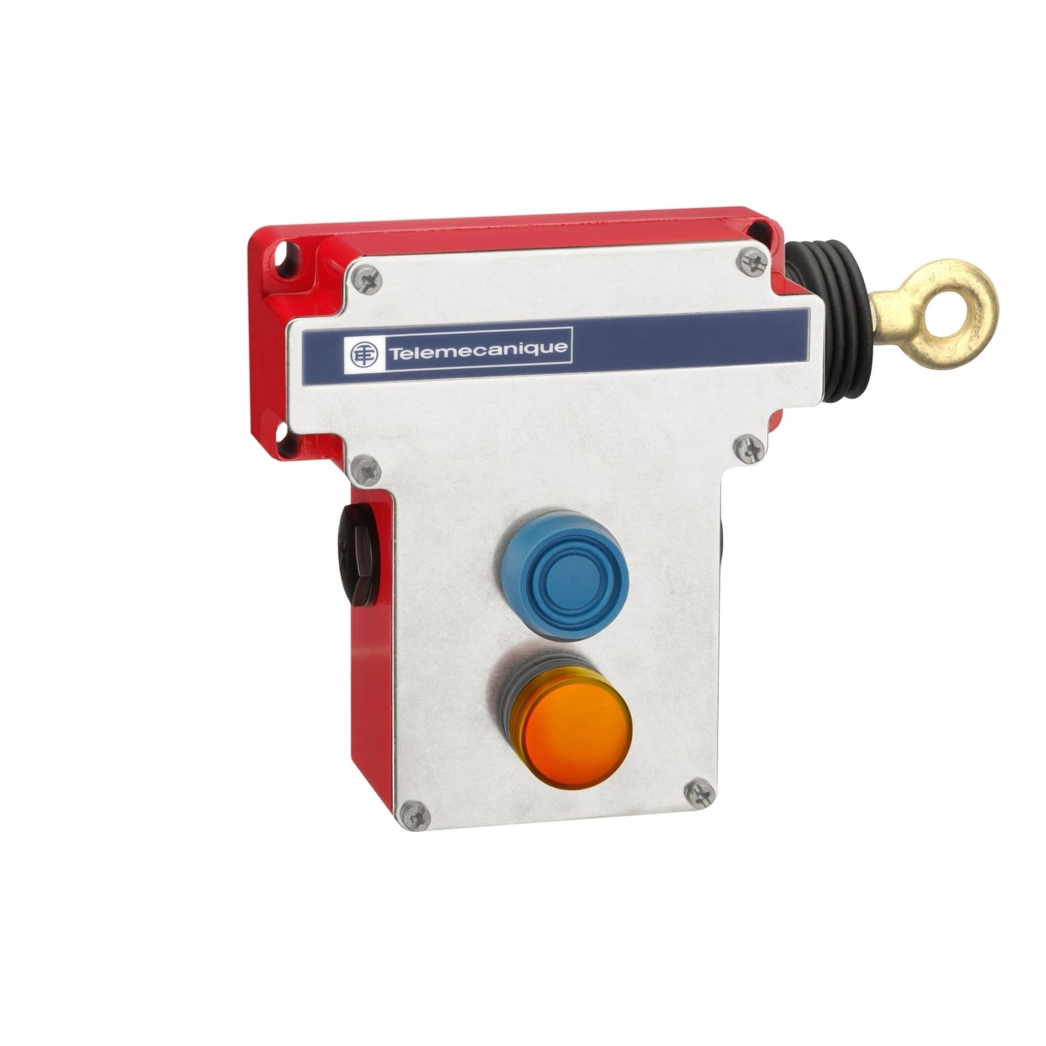 XY2CE1A296 Preventa XY2-CE 1-Cable Latching Emergency Stop Rope Pull Switch With 24 to 130 V Yellow Pilot Light, 300 V AC, 10 A, 2 Poles, 2NO-2NC Contact