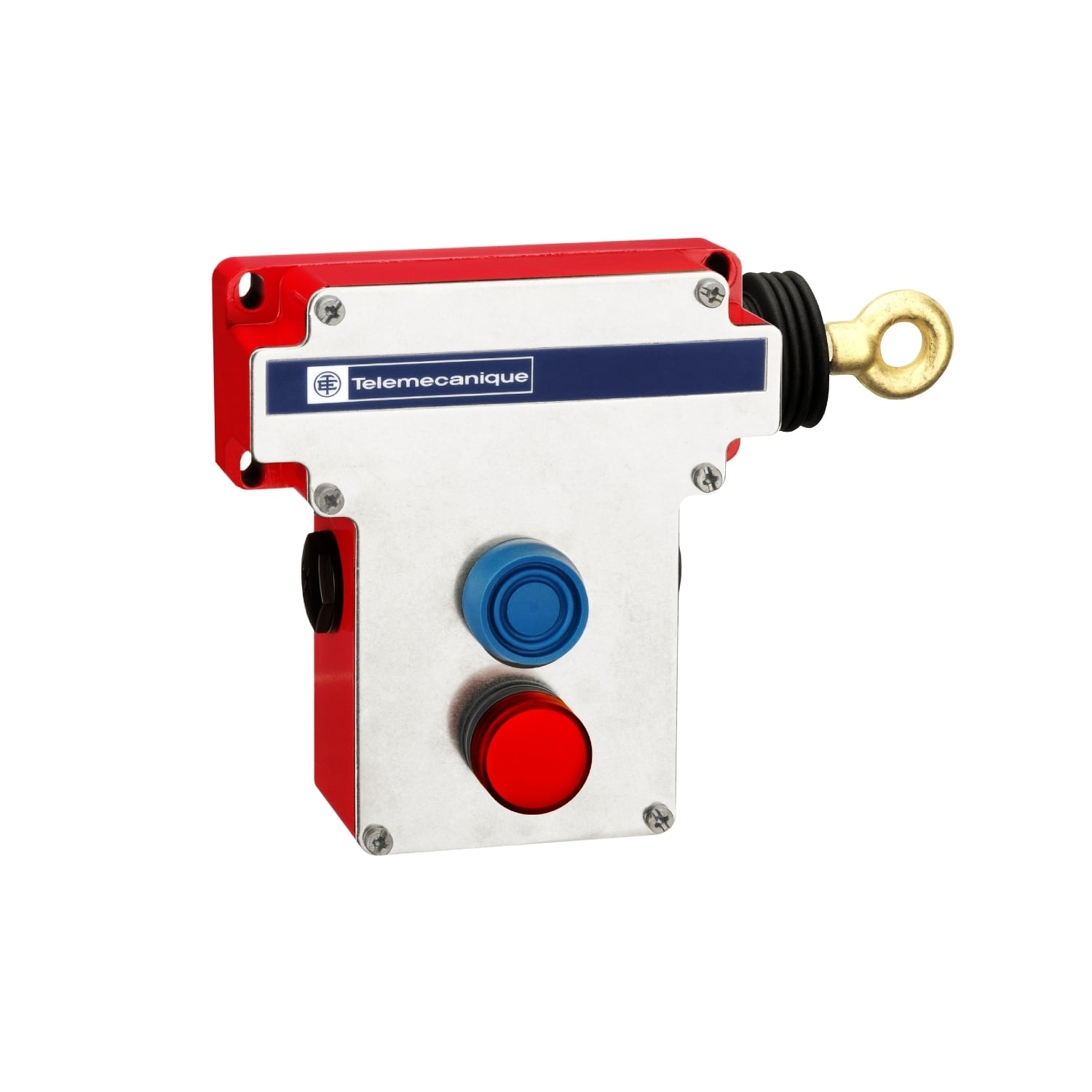 XY2CE1A296H7 Preventa XY2-CE 1-Cable Latching Emergency Stop Rope Pull Switch With 24 to 130 V Red Pilot Light, 300 V AC, 10 A, 2 Poles, 2NO-2NC Contact