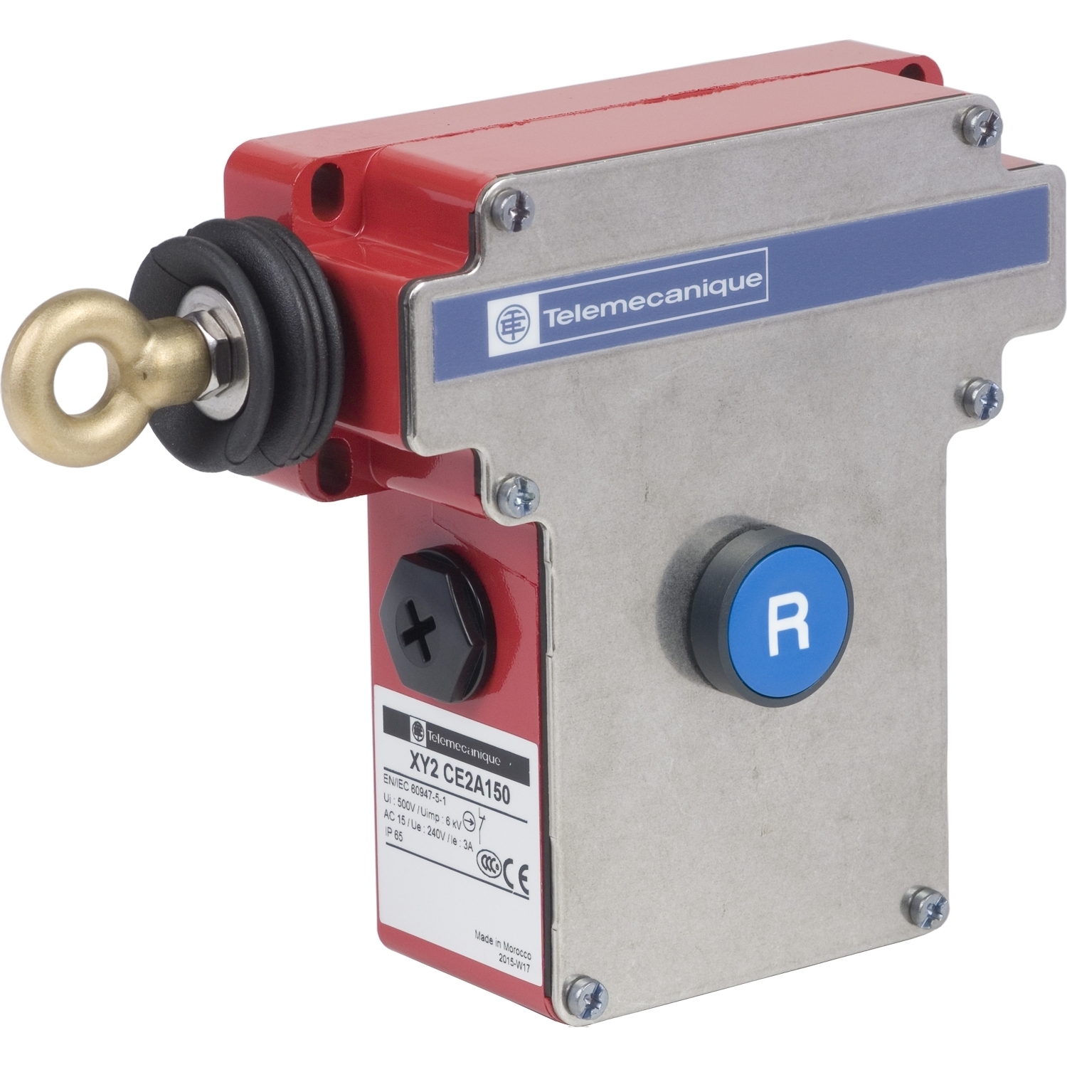 XY2CE2A150 Preventa XY2-CE 1-Cable Latching Emergency Stop Rope Pull Switch, 300 V AC, 10 A, 2 Poles, 1NO-1NC Contact